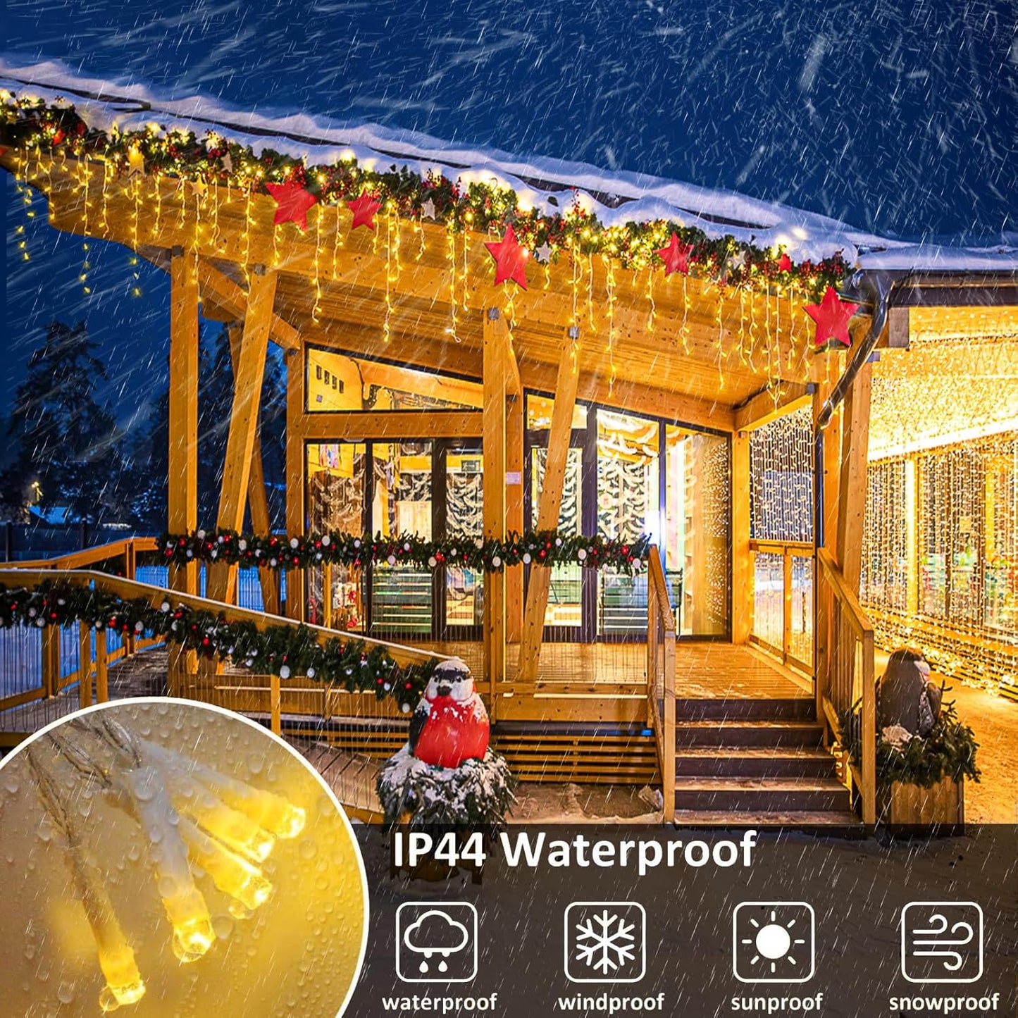 Icicle Christmas Lights, 98FT 1216 LED Icicle Lights for Outside with 228 Drops, 8 Modes Waterproof Twinkle String Lights for House Bedroom Wedding Holiday Decorations, Warm White