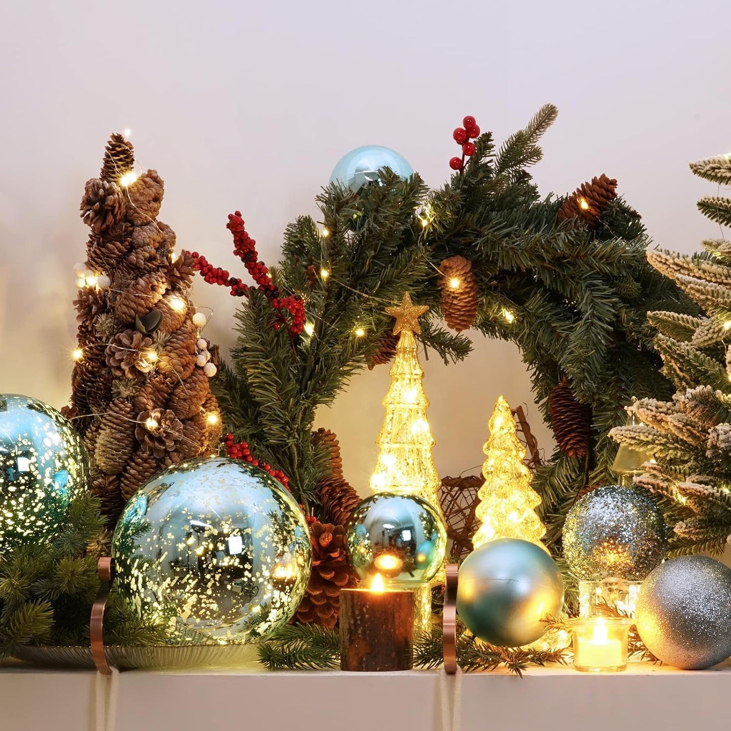 XmasExp Large Christmas Ball Ornaments,2pcs Ligh Blue Giant Shatterproof Plastic Hanging Mercury Xmas Ball Decorations Christmas Tree Ornaments (Lake Blue, 6")
