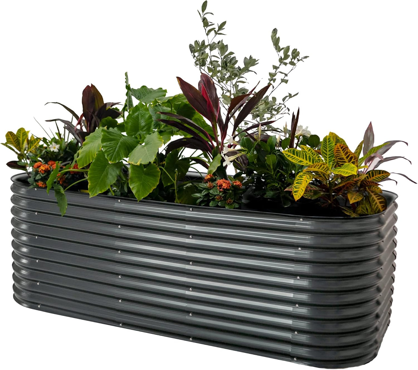 Vego garden 32" Extra Tall Raised Garden Bed Kits,10 in 1 Modular Raised Planter Box for Vegetables Flowers Fruits Oval Metal Raised Garden-Modern Gray