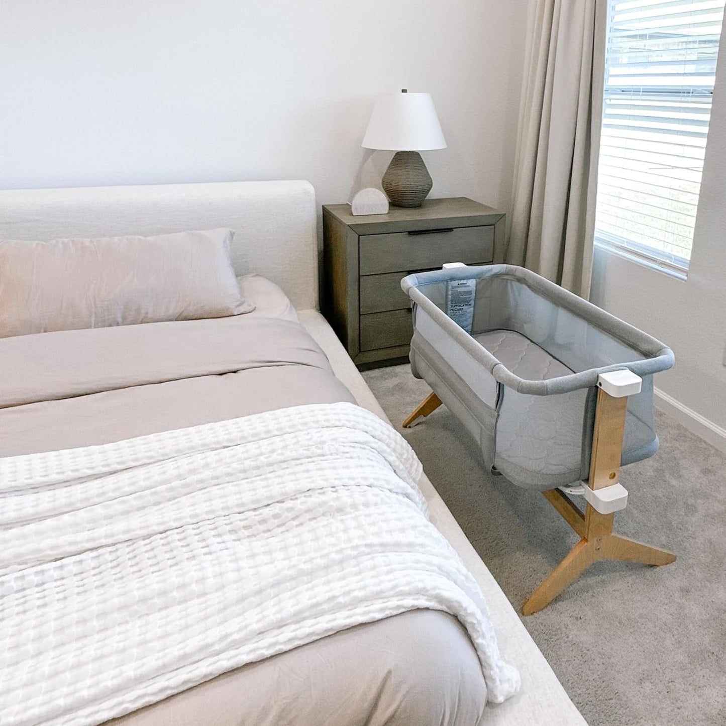 Newton Baby Bassinet & Bedside Sleeper with Mattress & Sheet - Ultra-Breathable & Completely Washable, Removable Dual-Layer Cover | Solid Birch Frame Adjustable Height & Infant Access Opening