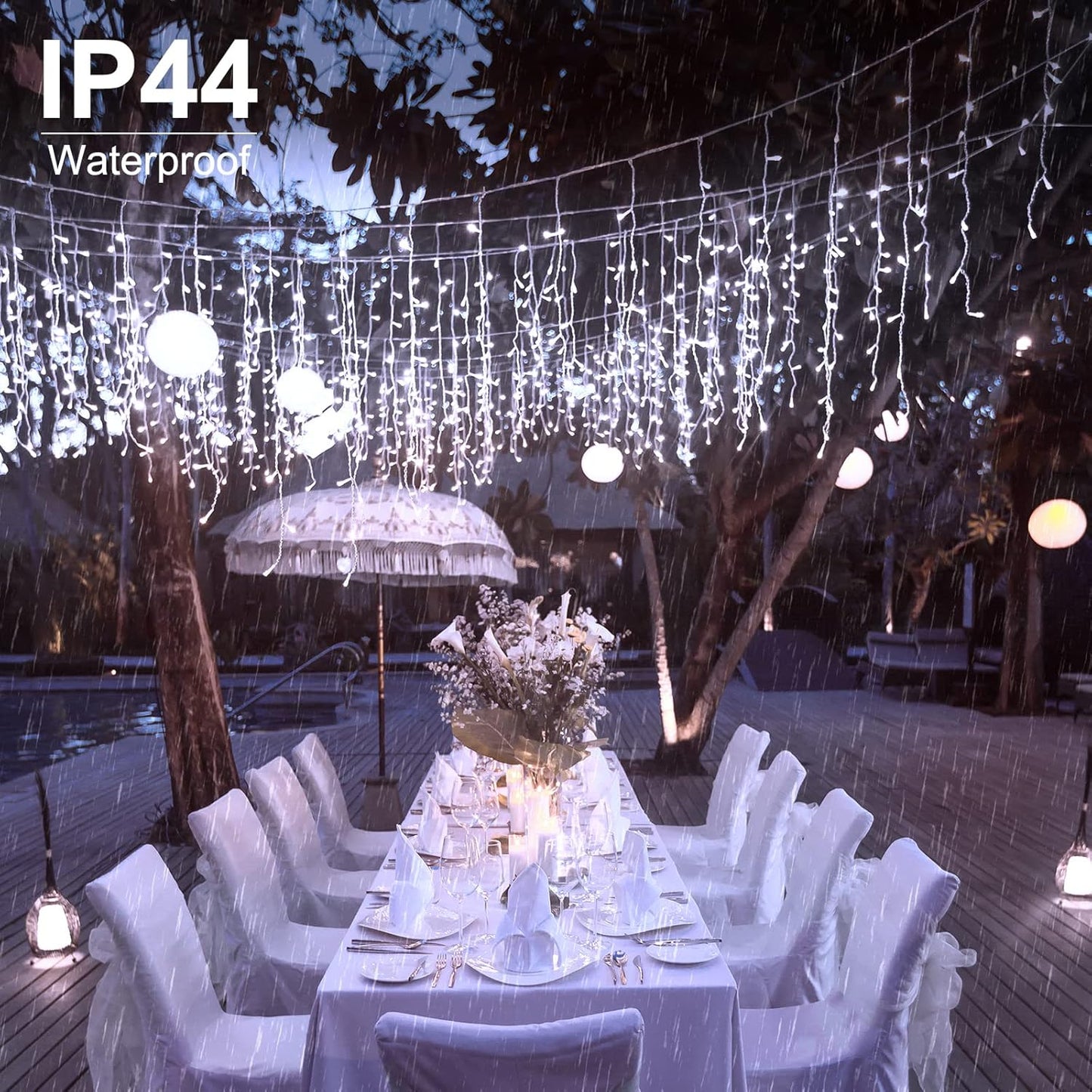 Brightown Christmas Icicle Lights Outdoor, 66 Feet 138 Drops with 736 LED, 8 Modes Waterproof Connectable Twinkle Fairy String Light for Christmas Thanksgiving Hanging Icicles (Pure White)