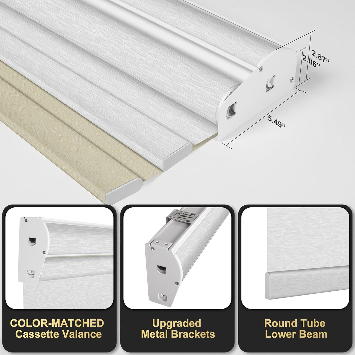 BERISSA Cordless Dual Roller Shades with Cassette Valance, Double Window Shades Day and Night, Blackout and Light Filtering, Beige and White, 23 W x 64" H