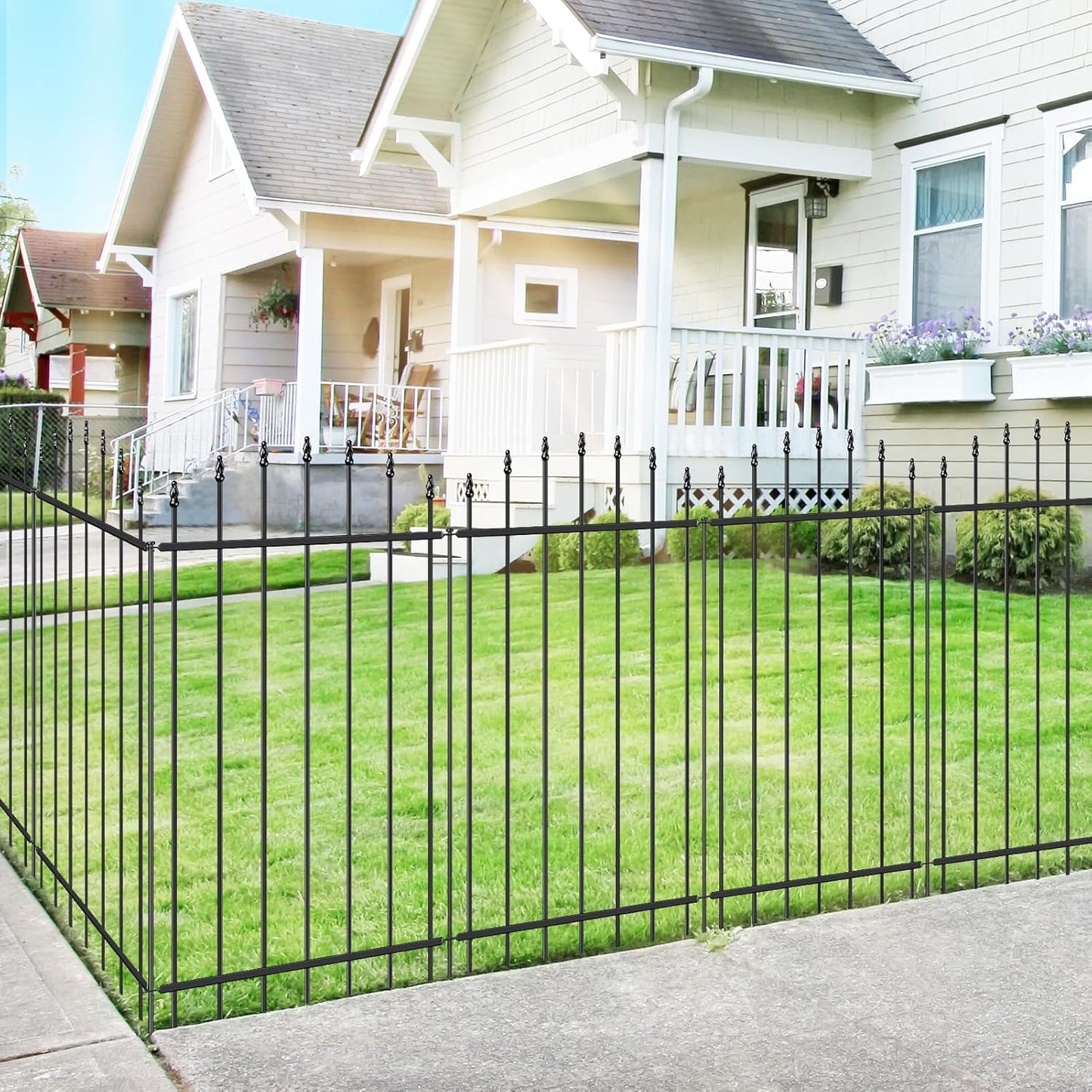 Metal Garden Fence 42 in H x 12 ft L, 6 Panels + 7 Stakes Border Dog Fence Panels Animal Barrier, No Dig Garden Fencing for Yard Patio Flower Bed Lawn Outdoor, Arch Black