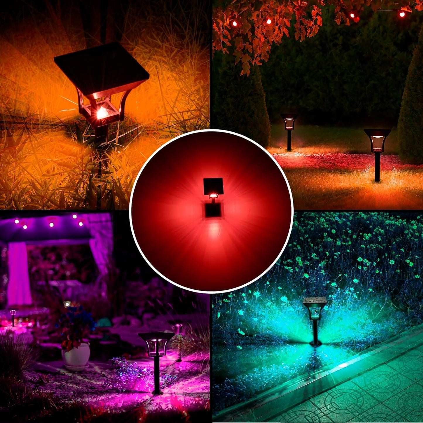 CINOTON RGBW Solar Landscape Pathway Outdoor Lights with 3 Lighting Modes, IP65 Waterproof LED Solar Powered Wall Lights for Garden Yard Lawn Path Driveway Pool Backyard Warm White & Multicolor 4 Pack