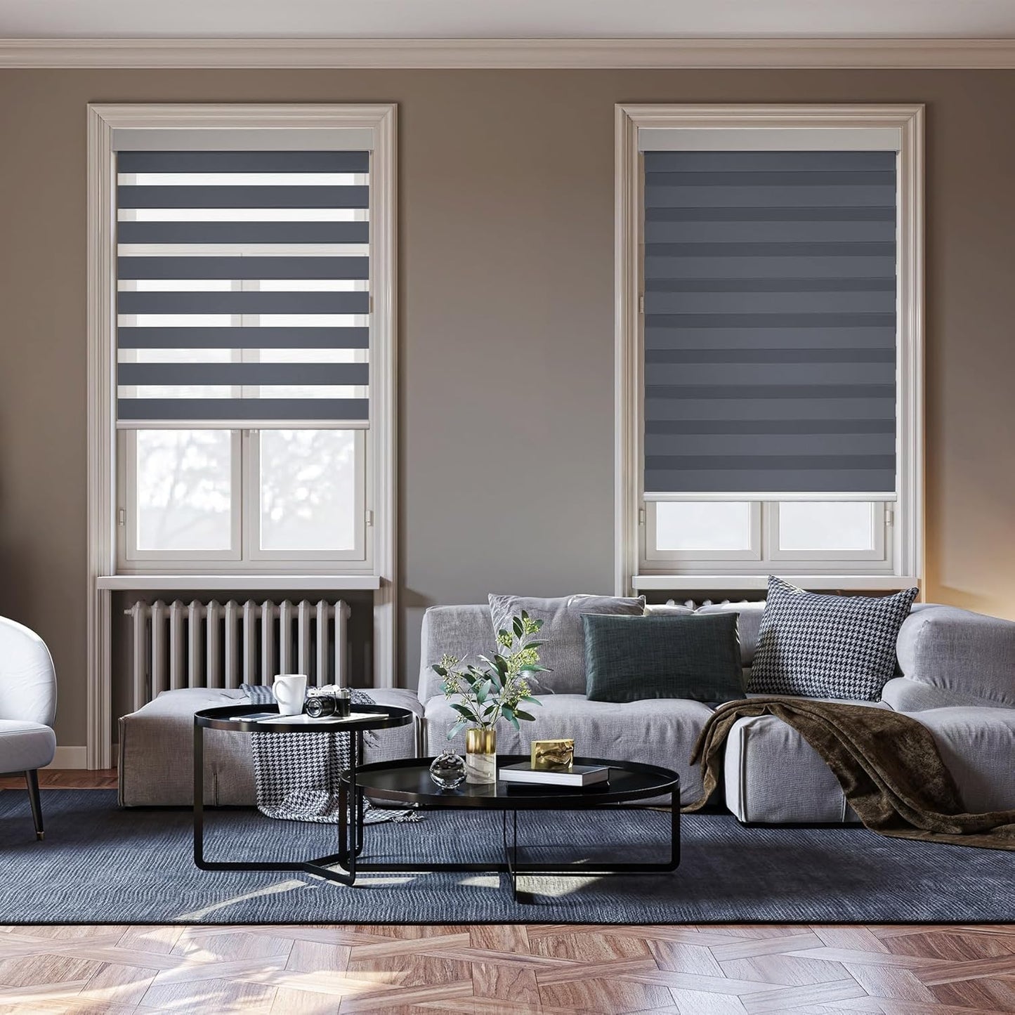 HESTIA Cordless Zebra Blinds Light Filtering Roller Shades UV Blocking Blackout Privacy Indoor Window Blind for Home Office Day and Night, Blue Grey,31" W x 60" H