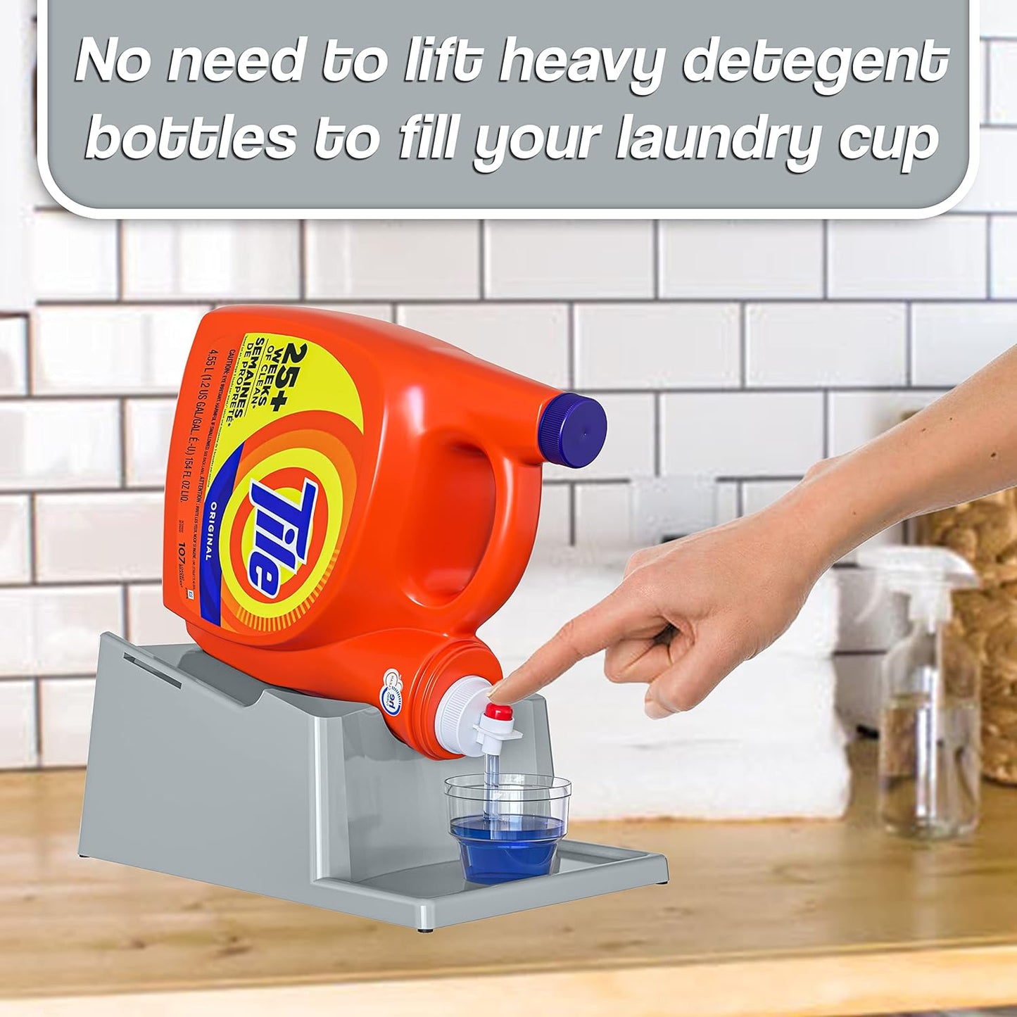 Skywin Laundry Detergent Holder Stand Organizer and Drip Tray for Laundry Room Organization,Non Slip Laundry Soap Holder for Liquid Laundry Detergent, Laundry Detergent Stand, No Strap (Grey)