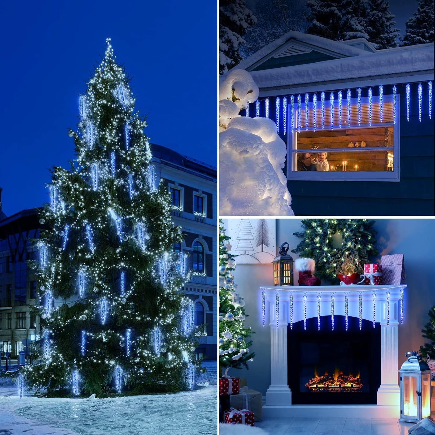 Brightown Christmas Meteor Shower Icicle Lights Outdoor, 2 Pack Total 40ft with 40 Large Tube 960 LED Dropping Effect, Waterproof Decorations for House Eave Roofline, Blue