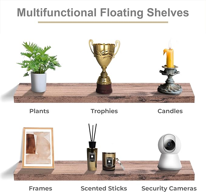 Sorbus Floating Shelves for Wall - 35 Inch Long Bathroom Shelves, Wall Decor for Bedroom, Kitchen, Living Room & Book Storage - Mounted Floating Shelf with Invisible Brackets (Mahogany, 3 Pack)