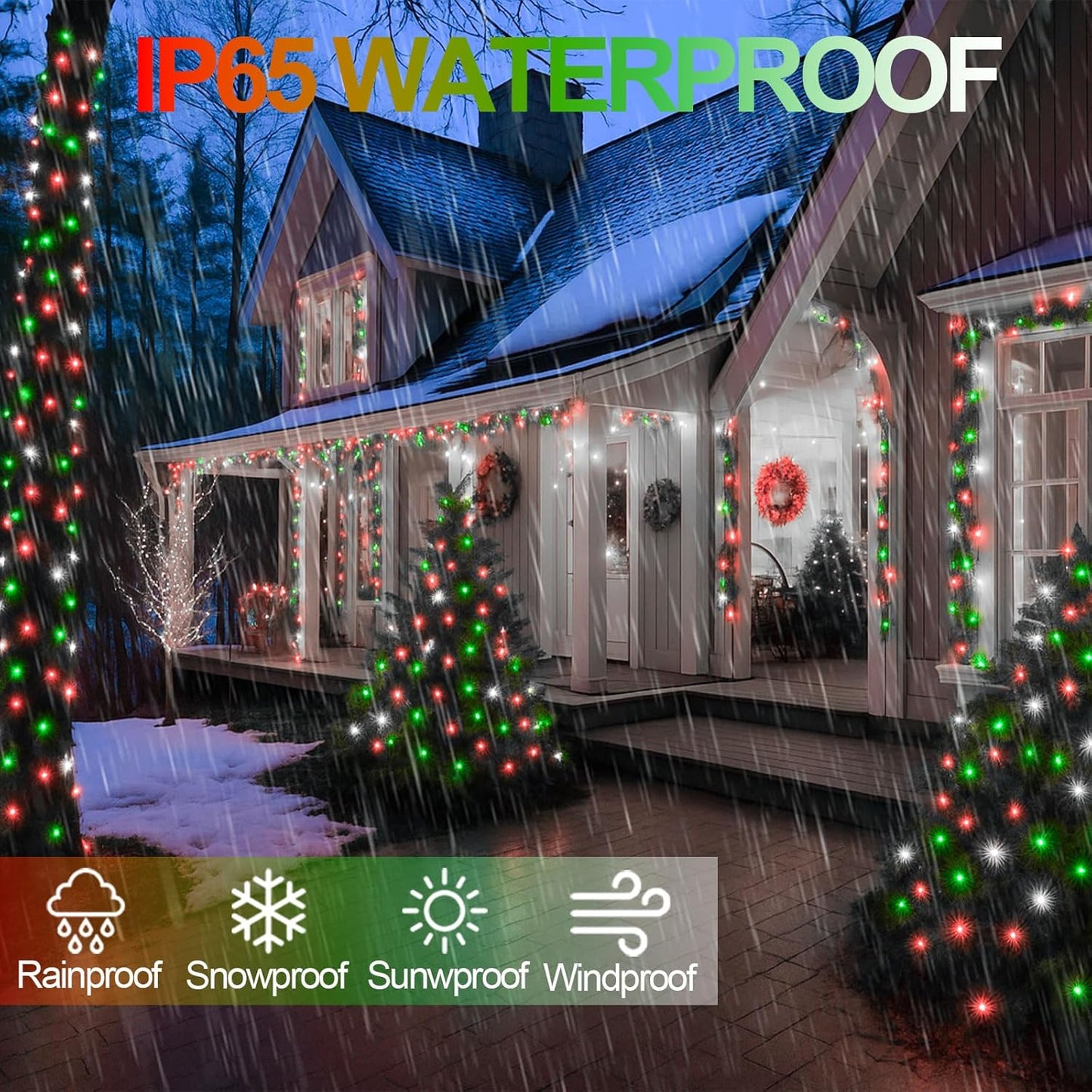 Extra-Long 144FT Solar String Lights for Outside, 2 Pack 400LED Solar Fairy Lights Outdoor, Waterproof Copper Wire with 8 Modes Twinkle Lights for Tree Garden Party Xmas Decor (Red White and Green)