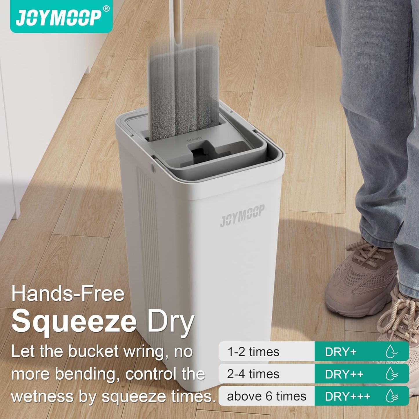 JOYMOOP Hands-Free Self-Cleaning Microfiber Mop and Bucket with Wringer Set for Home, Mops for Floor Cleaning and Wall Cleaner, Hardwood, Tile, Laminate, Vinyl Floors, Smooth Walls, and Glass Windows