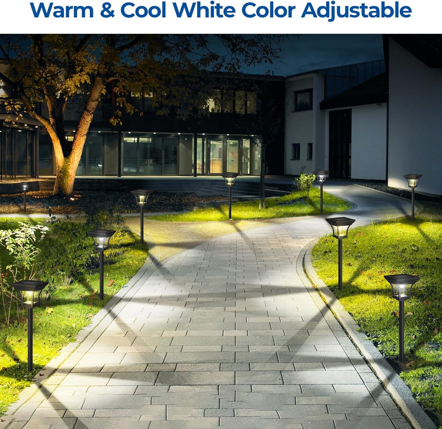 CINOTON 6 Pack RGBCW Solar Pathway Outdoor Lights, 3 Lighting Modes Solar LED Garden Light, IP65 Waterproof Outside Solar Powered Landscape Lighting for Patio Walkway Yard Driveway RGB/Warm/Cold White