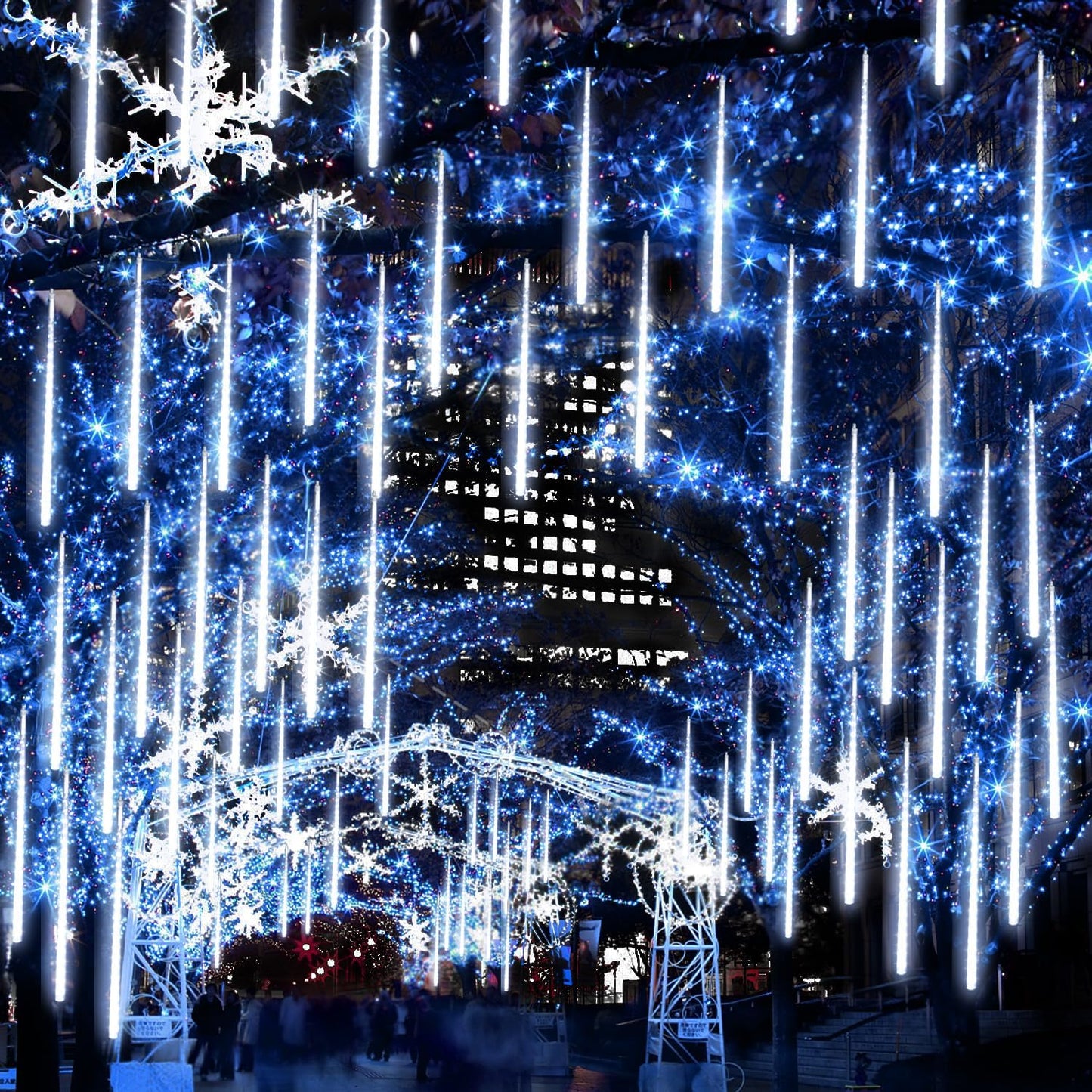 【2 Pack】 Christmas Lights Meteor Shower Rain Lights 20inch, Totally 20 Tube 720 LEDs Icicle Lights Outdoor Raindrop Lights for Xmas Halloween Wedding Party Tree Holiday Decoration, White