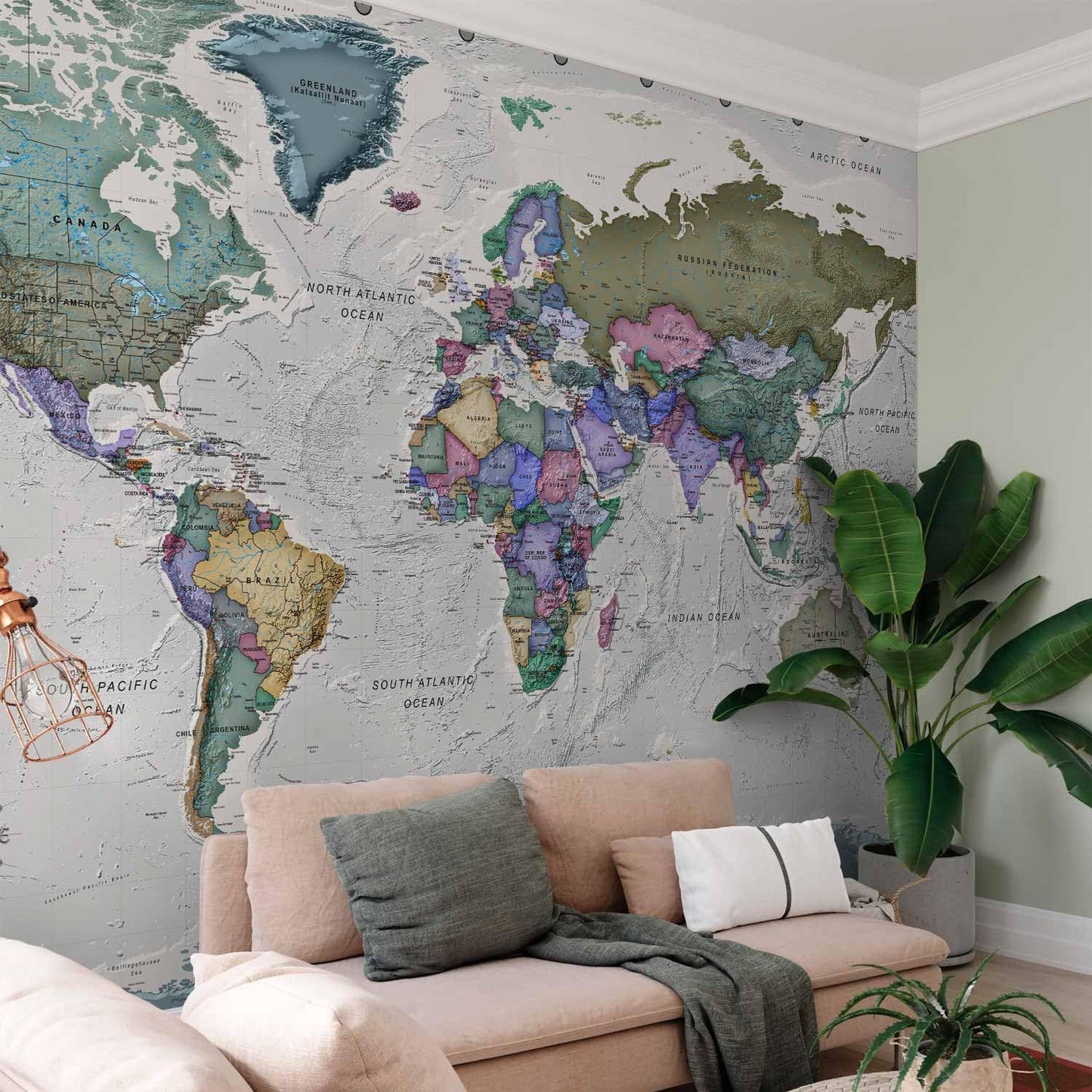 artgeist Premium Wall Mural World Map 157x110 in - XXL Non-Woven Wallpaper Fleece Wall Decor Photo Print Picture Image Design Home Map of The World k-A-0380-a-a