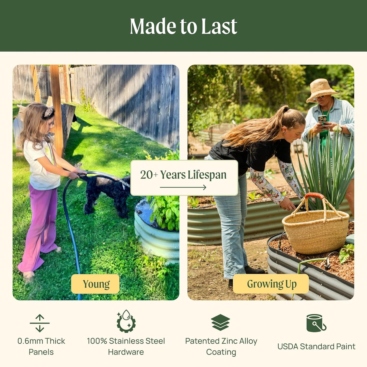 Vego garden 32" Extra Tall Raised Garden Bed Kits, 4 in 1 Modular Raised Planter Box for Vegetables Flowers Fruits Oval Metal Raised Garden-British Green