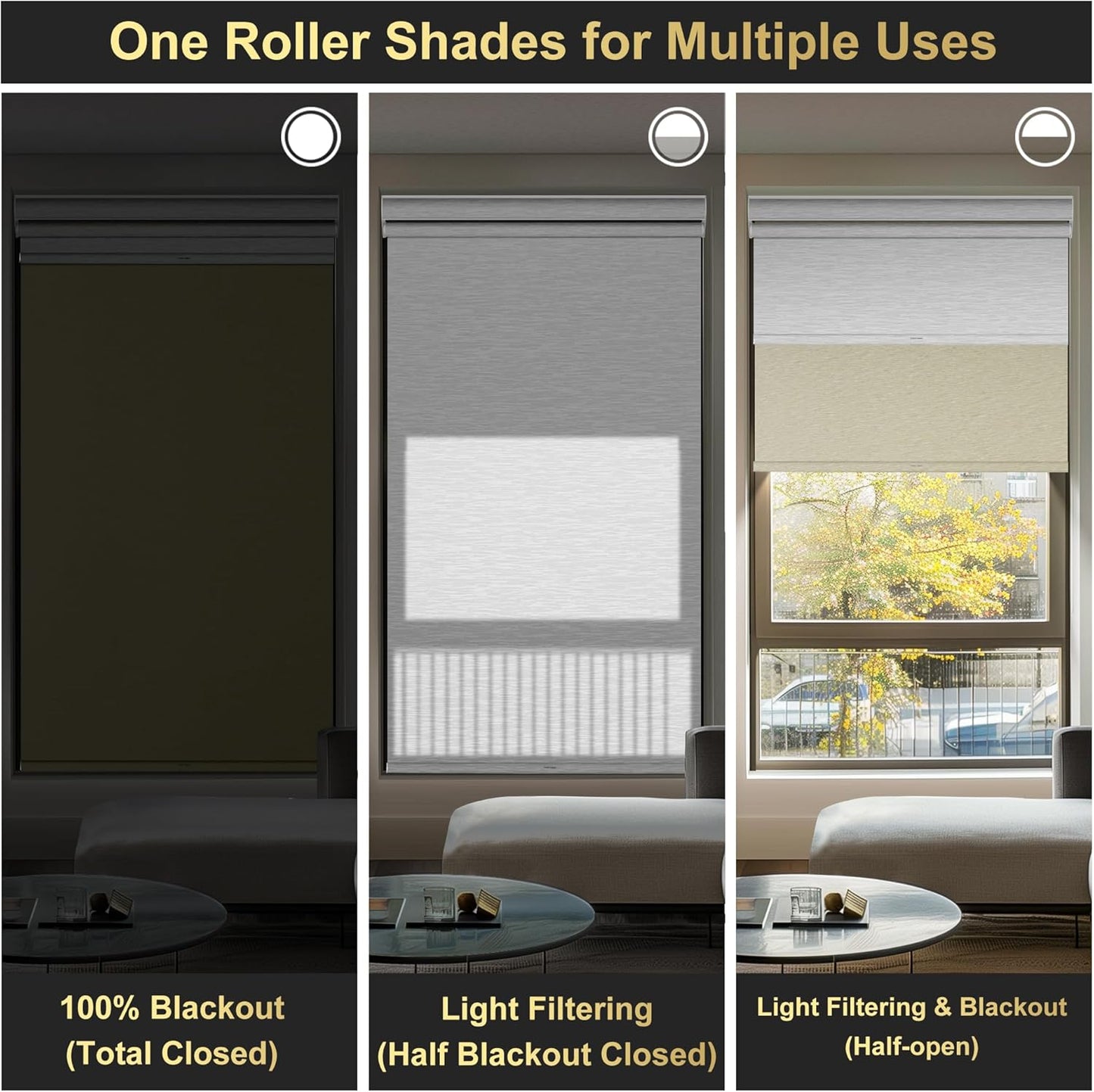 BERISSA Cordless Dual Roller Shades with Cassette Valance,Double Window Shades Blackout and Light Filtering Shades,Day and Night Roller Shades for Home Office Door.Beige and White.72 W x 72" H