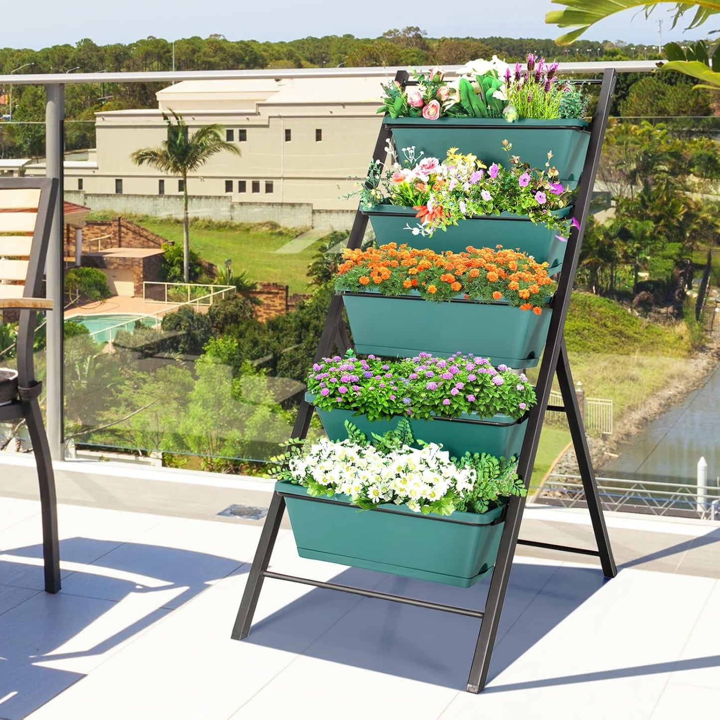 S AFSTAR 5-Tier Vertical Garden Planter, 5-Layer Raised Garden Bed with 5 Detachable Planter Boxes & Metal Frame, Indoor Outdoor Elevated Planting Containers for Flower Vegetables Fruit Herbs