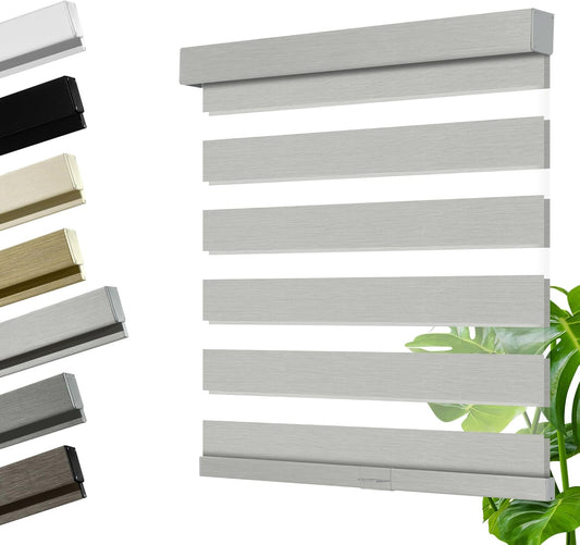 Cordless Zebra Blinds for Windows, Blackout Interior Blinds,Easy to Install,UV Protection,for Offices and Home,Custom Roller Shades, Mousse Light Grey,55" W x 88" H