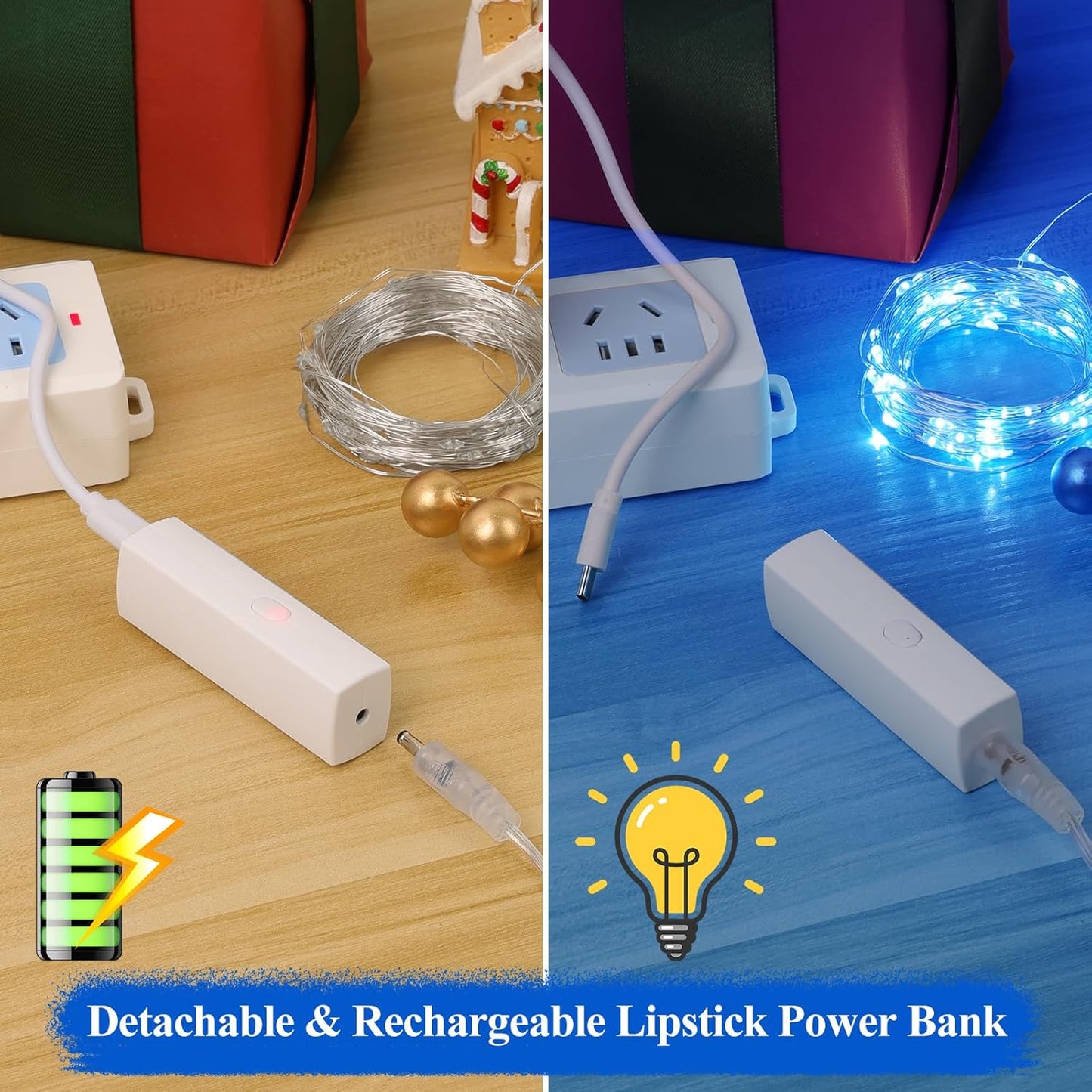 Lakumu LED String Lights Battery Operated, Twinkle Lights with Timer, Mini Rechargeable Fairy Lights for Bedroom, Christmas Decorations, Wedding, Vine, Centerpiece Table Decor (5M/16FT Blue)