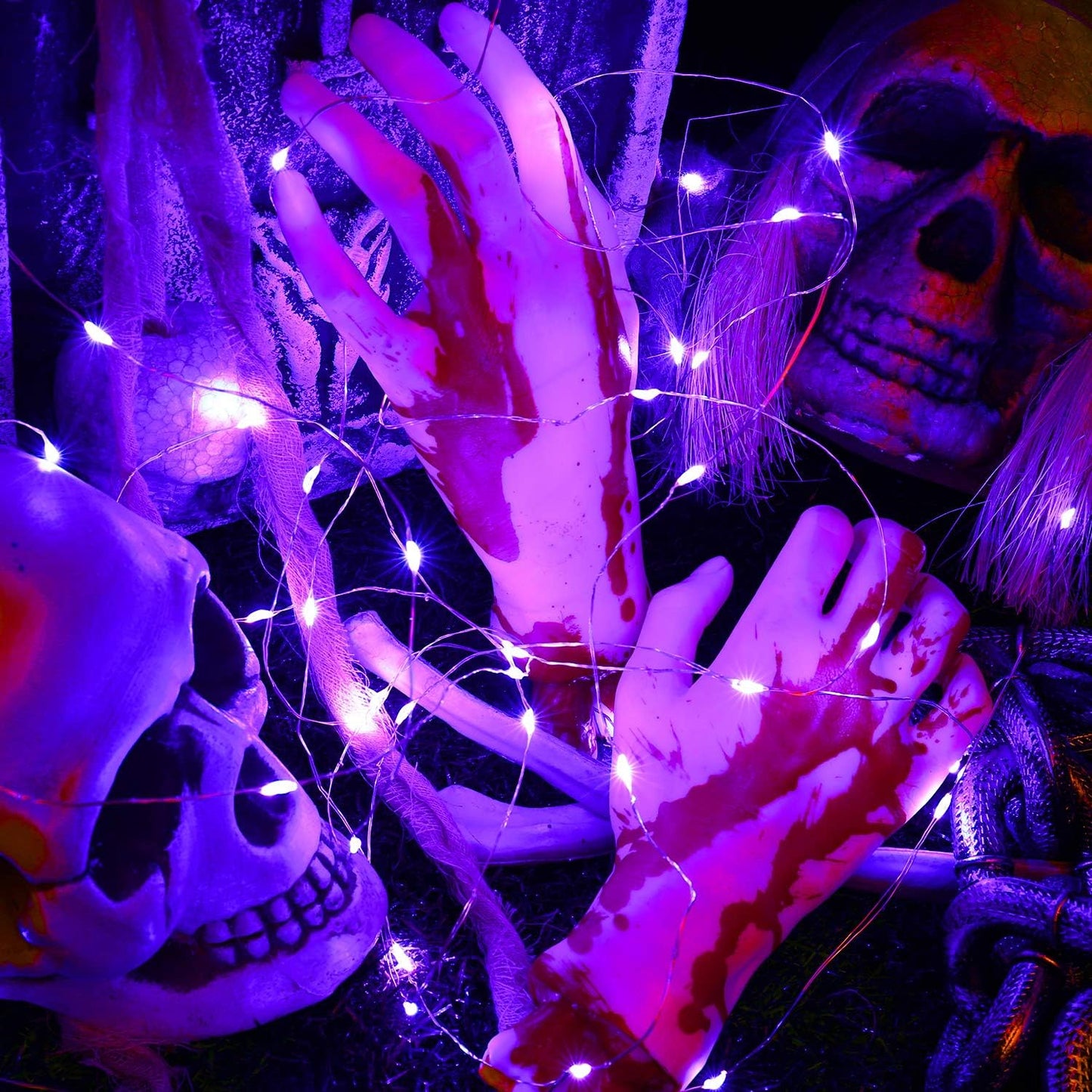 BrizLabs Purple Halloween Lights, 19.47ft 60 LED Battery Halloween Lights, 8 Modes Purple Fairy String Light with Remote, Waterproof Outdoor Twinkle Light for DIY Home Bedroom Holiday Party Decor