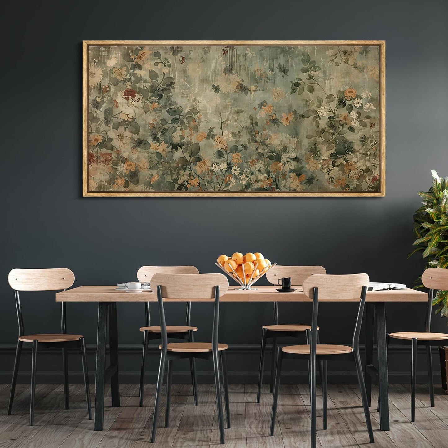 MUDECOR Extra Large Framed Canvas Print Wall Art Minimalist Ink Branches Illustrations Antique Retro Fine Art Illustrations Decorative Colorful for Bedroom - 60"x30"