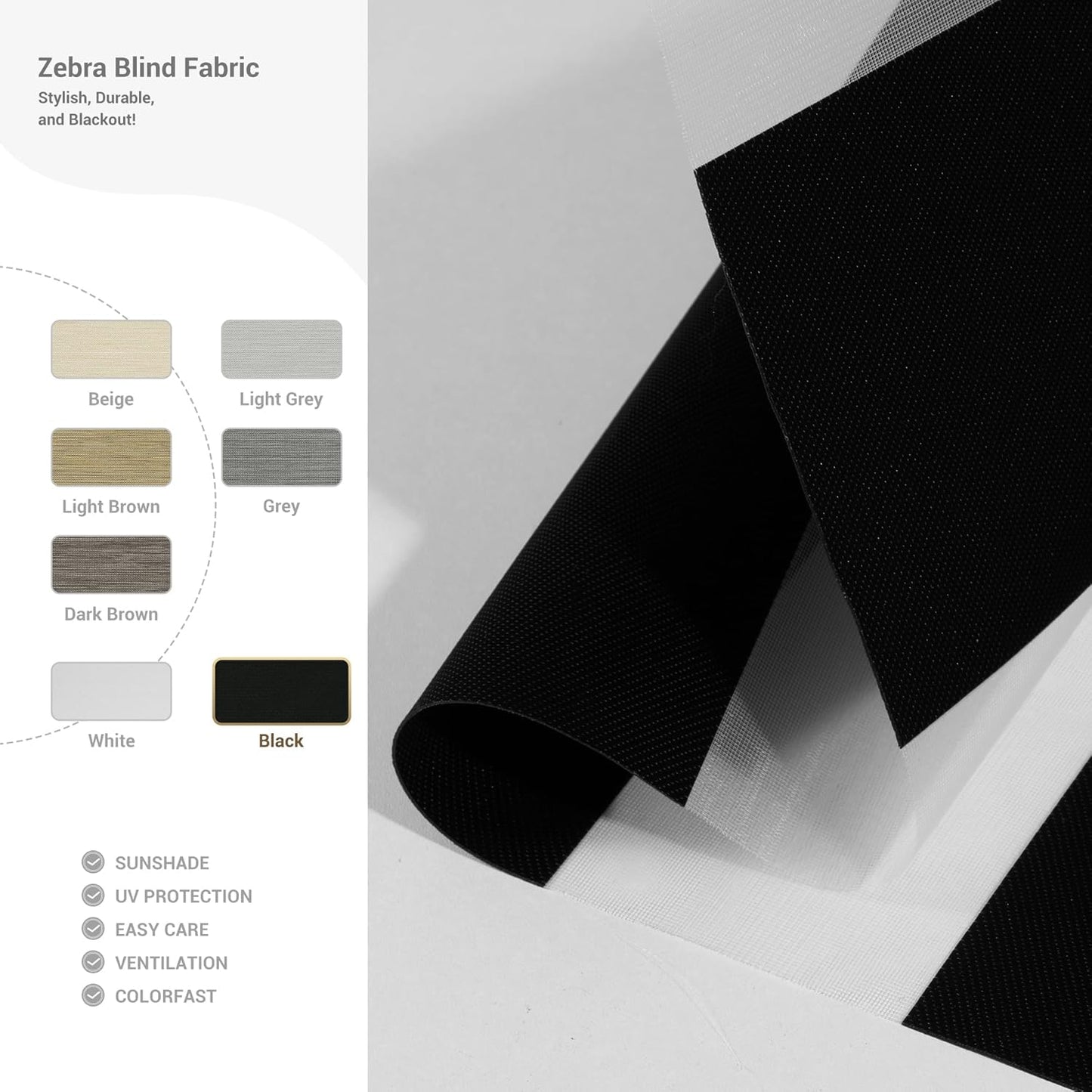 Cordless Zebra Blinds for Windows, Blackout Interior Blinds,Easy to Install,UV Protection,for Offices and Home,Custom Roller Shades, Solid Black, 73" W x 48" H