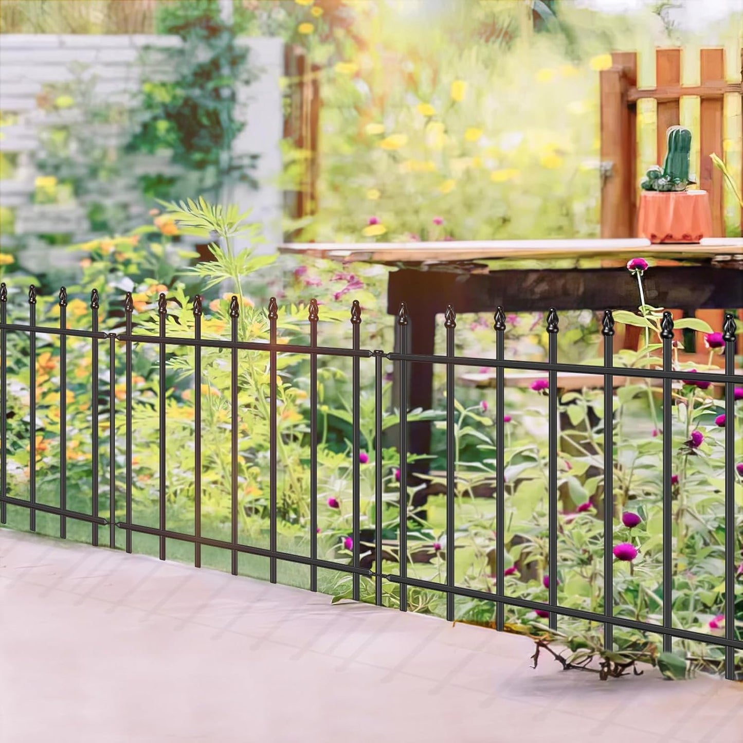 Decorative Metal Garden Fence 24 in H x 16 ft L,8 Panels + 9 Stakes Border Fence Panels Animal Barrier for Dogs, No Dig Garden Fencing for Yard Patio Flower Bed Lawn Outdoor,Black