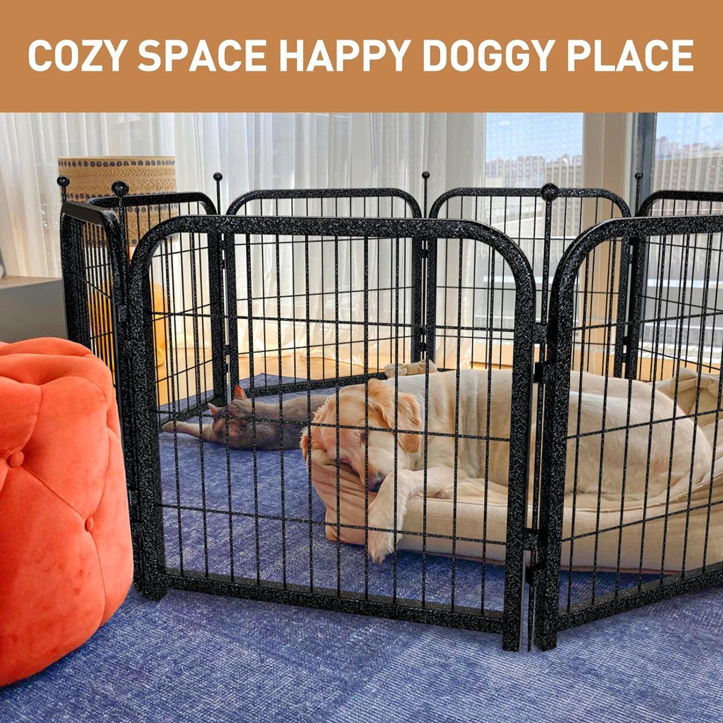 Metal Dog Playpen, 24" Inch Height 16 Panels, Ideal Dog Fence for Large/Medium/Small Dogs Indoor & Outdoor Bliss, Perfect Dog Pen for Camping, Yard and RV | Black-Silver