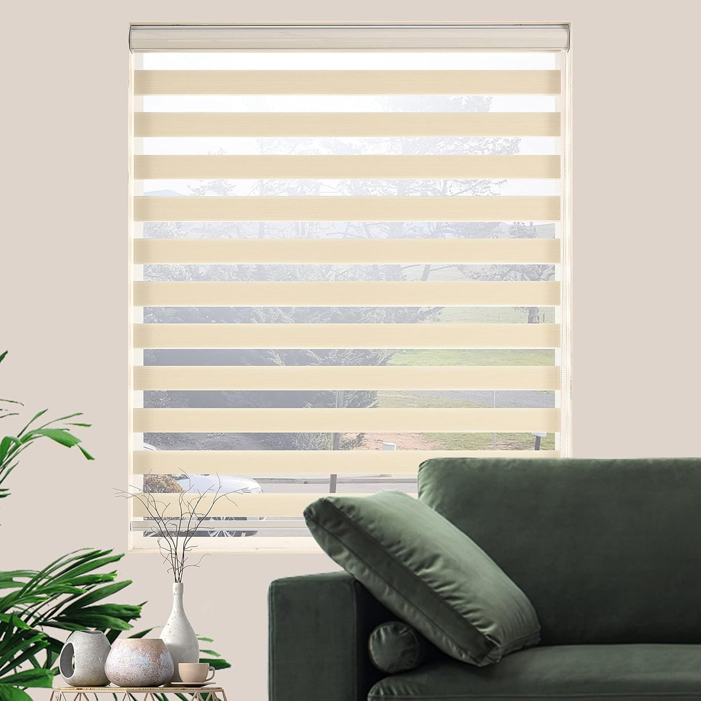 Zebra Blinds for Windows, Free-Stop Zebra Shades, Dual Layer Light Filtering Sheer Blinds for Indoor Windows, Roller Window Shades for Privacy (39" W X 72" H, Cream)