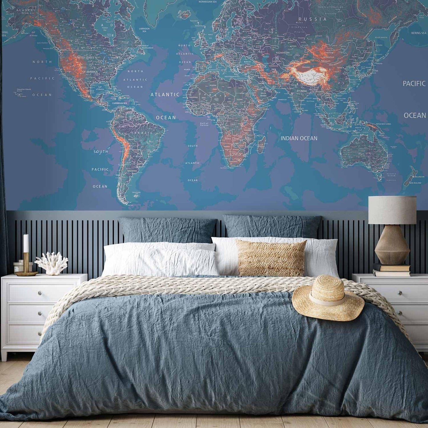 artgeist Wall Mural World Map 154x110 in - XXL Peel and Stick Self-Adhesive Wallpaper Removable Large Sticker Foil Wall Decor Print Picture Image Design Map of The World k-A-0061-a-d