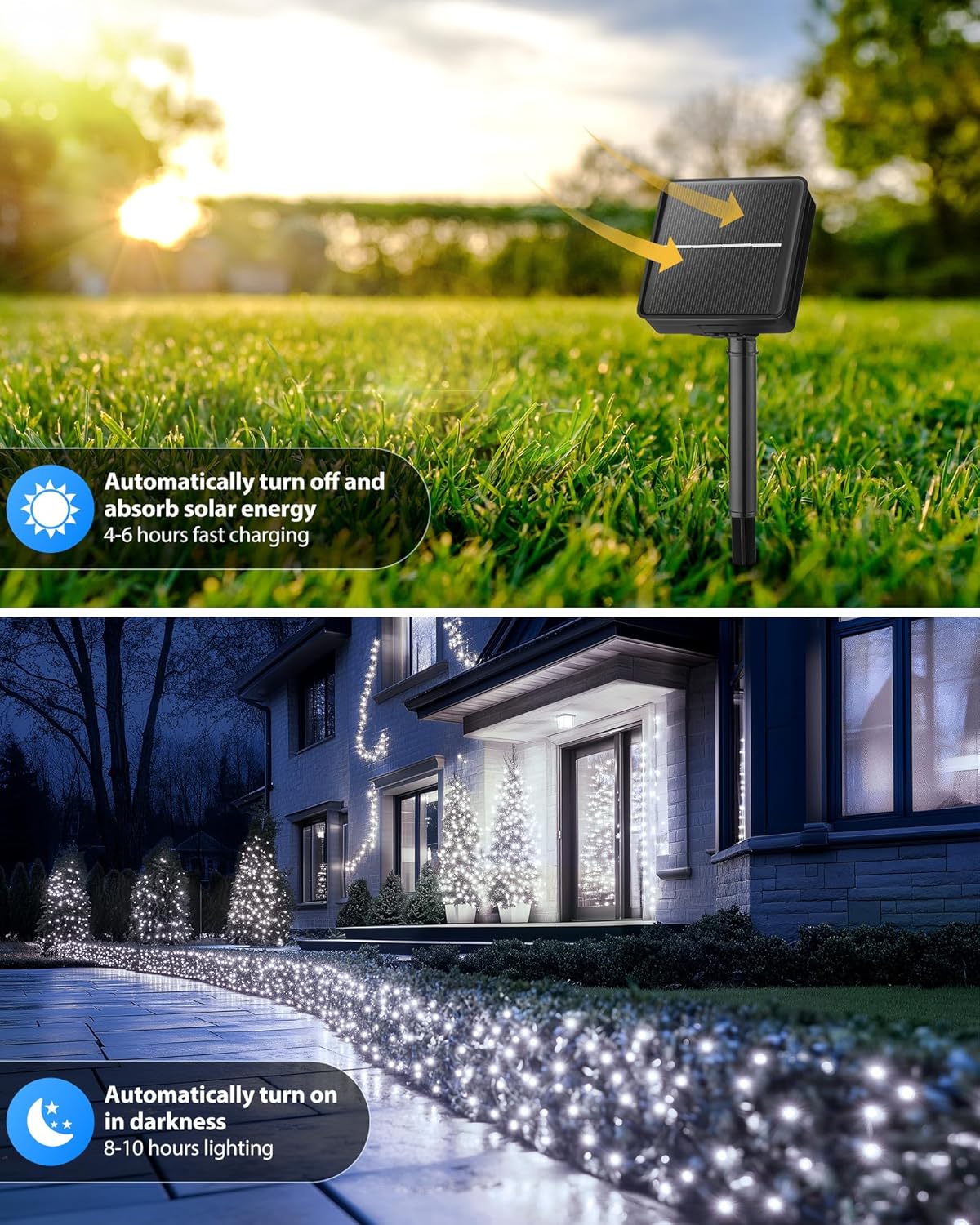 Brightown 2 Pack Solar String Lights for Outside, Each 46Ft 120 LED Solar String Lights Outdoor with 8 Modes, IP65 Waterproof Solar Lights for Patio Yard Wedding Garden Party Decorations, Cool White