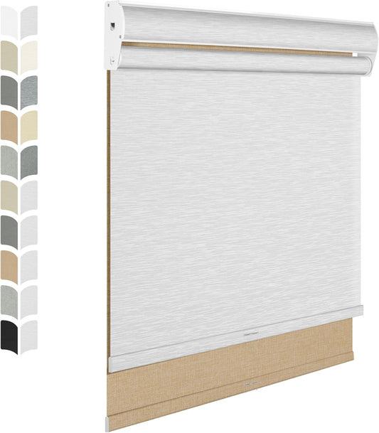 BERISSA Cordless Dual Roller Shades with Cassette Valance - Double Blackout and Light Filtering Shades, Day and Night for Home Office Door - Linen Beige and White - 70 W x 64" H