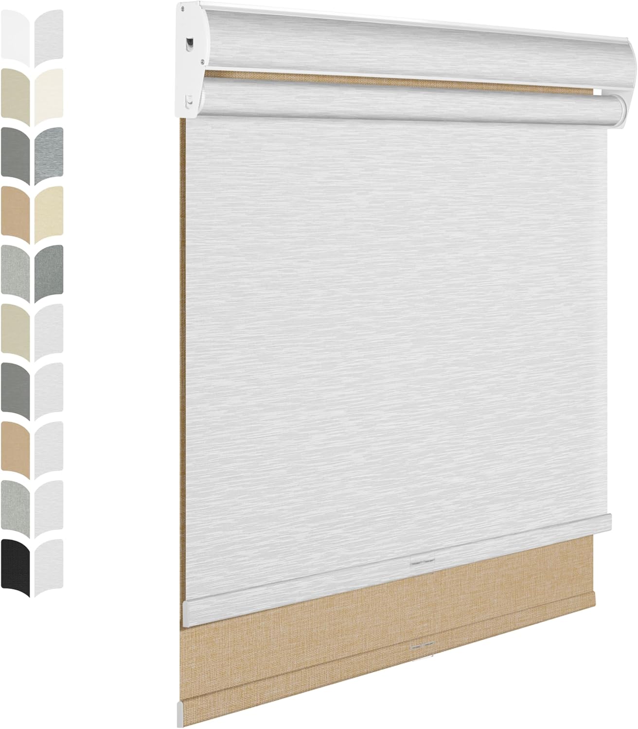 BERISSA Cordless Roller Shades with Cassette Valance, Double Blackout and Light Filtering Shades for Home Office Door - Linen Beige and White - 29 W x 56" H