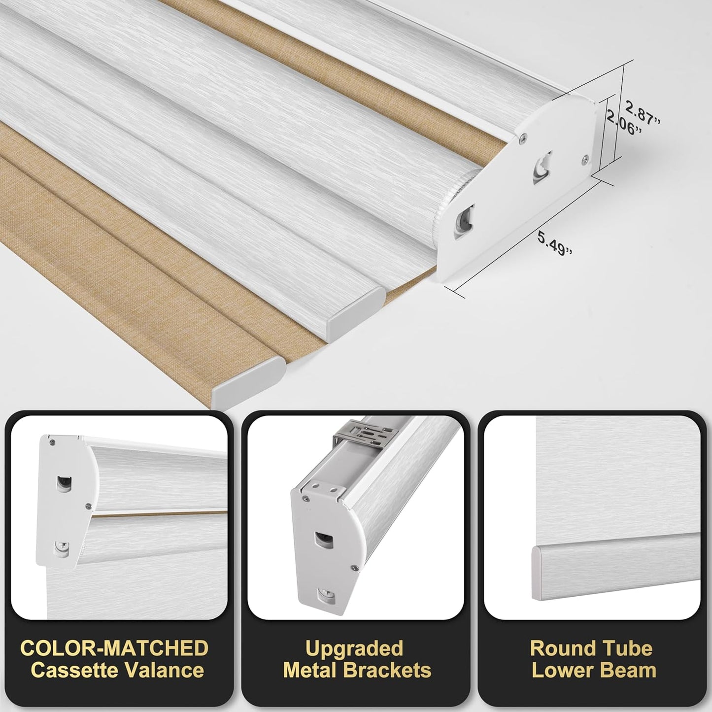 BERISSA Cordless Dual Roller Shades with Cassette Valance,Double Window Shades Blackout and Light Filtering Shades,Day and Night Roller Shades for Home Office Door.Linen Beige and White.28 W x 72" H