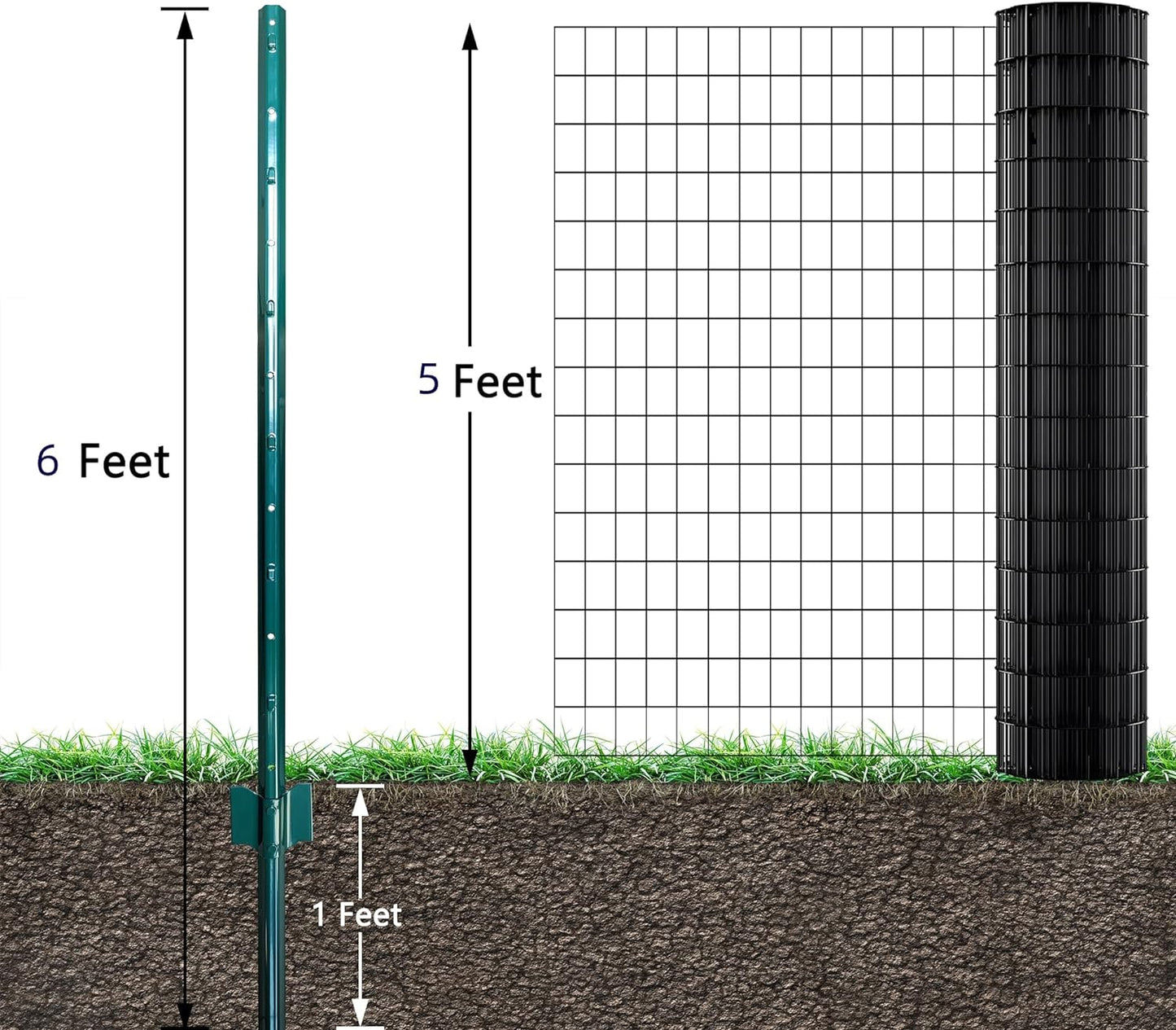 ARIFARO Sturdy Duty Metal Fence Posts 6 Feet,Pack of 10, 3-4-5-6-7 Feet No Digging Garden U Post for Wire Fencing Steel Poles for Yard, Outdoor