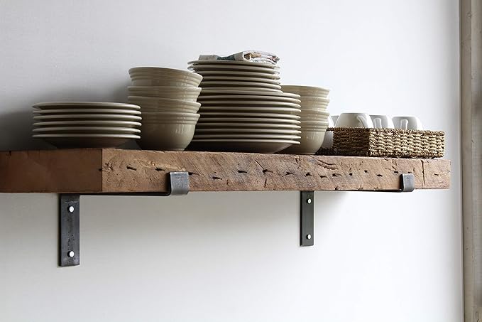 Urban Legacy Reclaimed Barn Beam Deep Shelves | Deep Shelves with Brackets Included, Set of 2 | (Natural Full Profile Bracket, 24" x 11" x 3")
