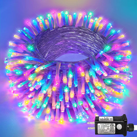 Christmas Lights Outdoor Waterproof 100ft 300 LED String Lights Indoor 8 Modes Clear Wire, Plug in Colorful Twinkle Fairy Light for Bedroom Wedding Party Decorations