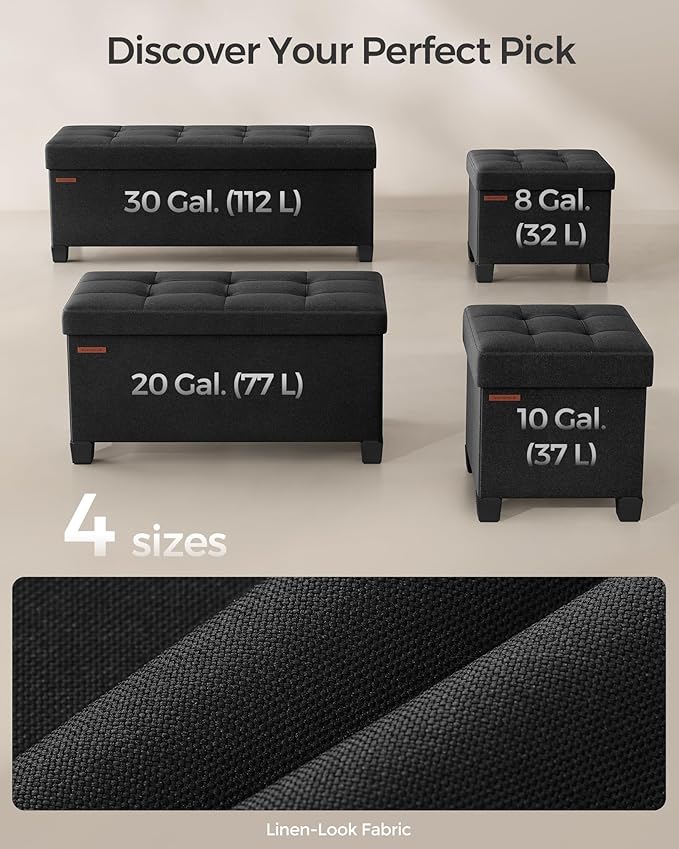 SONGMICS Storage Ottoman, Small Ottoman Foot Rest with Legs, 15 x 15 x 15.7 Inches Foot Stool, Load up to 660 lb, for Living Room, Bedroom, Dorm, Ink Black ULSF014B01