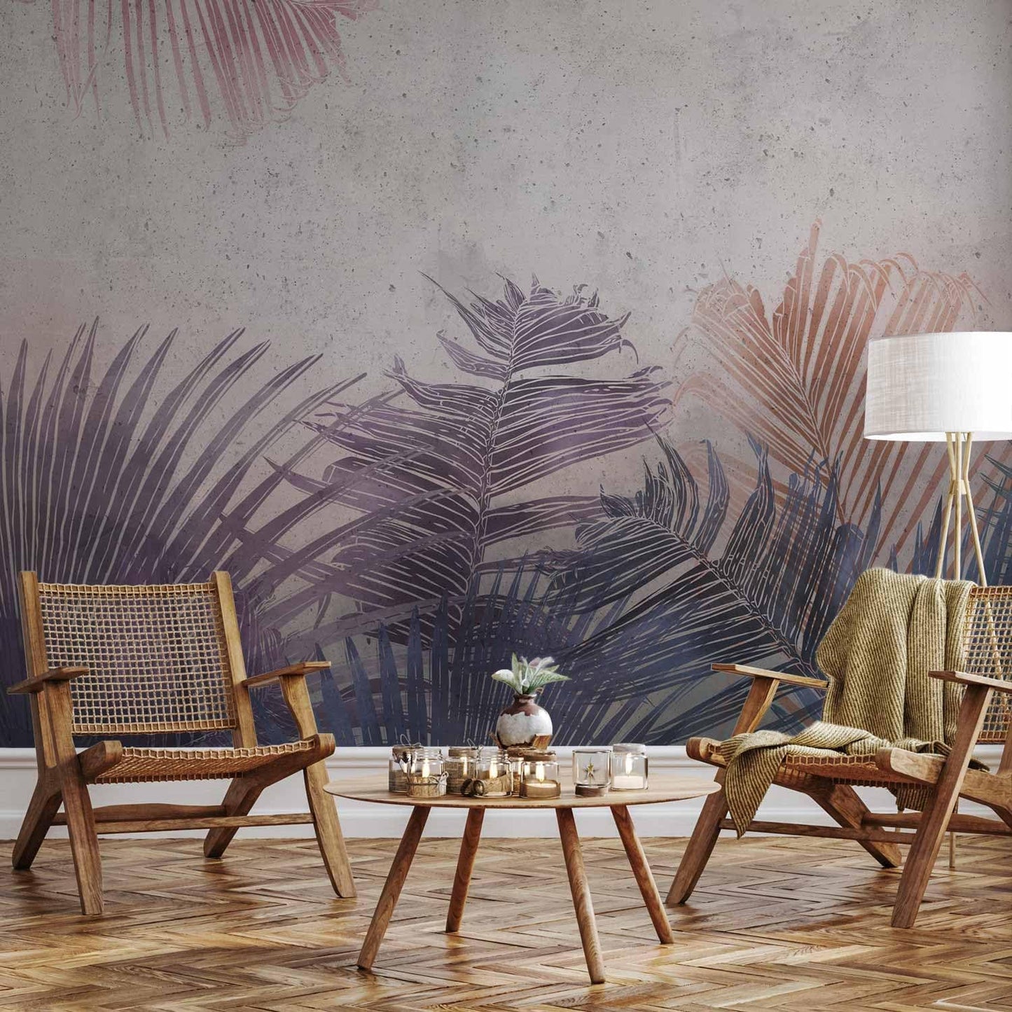 artgeist Wall Mural Jungle 154x110 in - XXL Peel and Stick Self-Adhesive Wallpaper Removable Large Sticker Foil Wall Decor Print Picture Image Design Leaves Botanical Nature Purple Grey b-A-0827-a-a