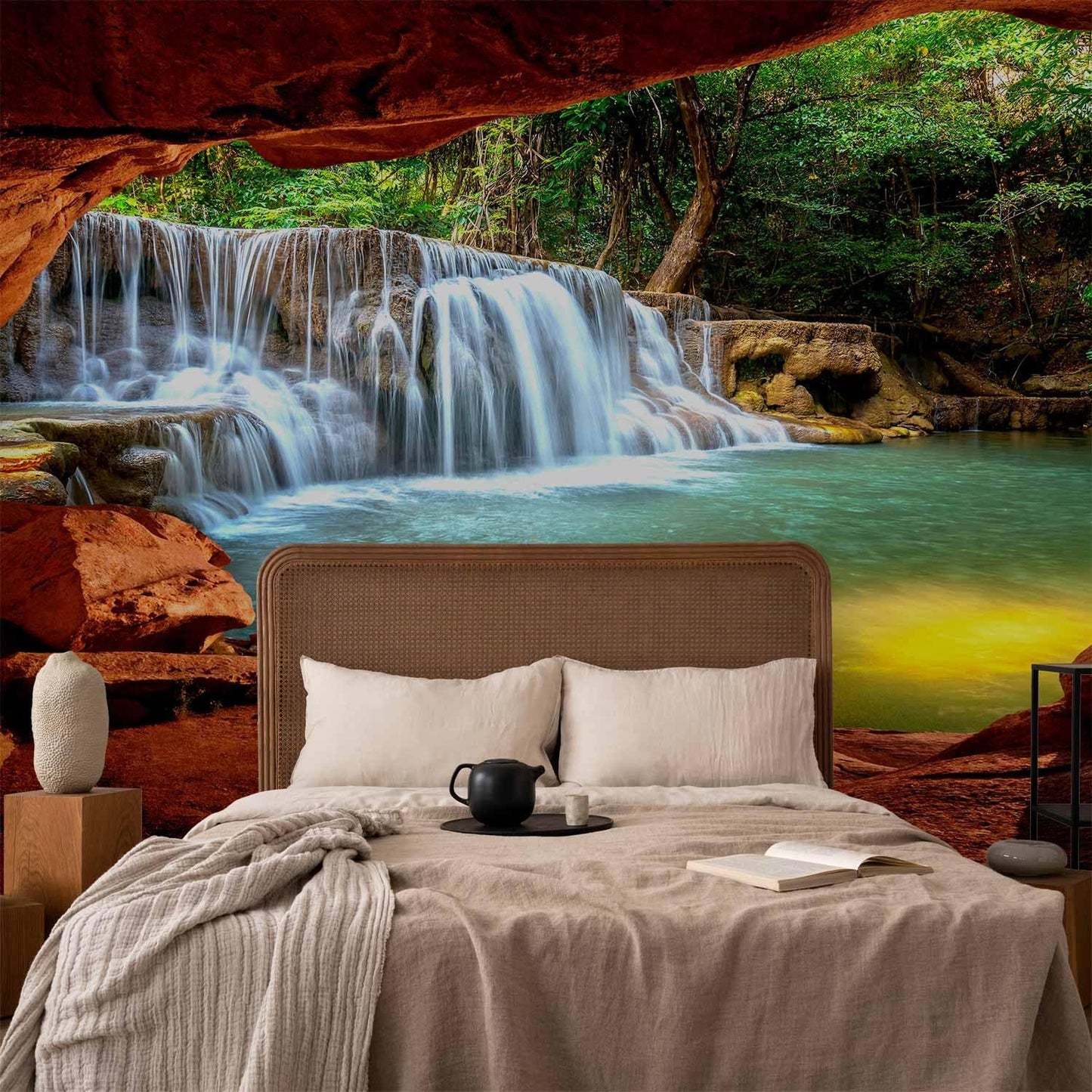 artgeist Wall Mural Peel and Stick Waterfall 212x98 in - XXL Self-Adhesive Corner Wallpaper Removable Large Sticker Foil Angle Wallpaper Wall Decor Print Nature Landscape Stones c-C-10026-a-a