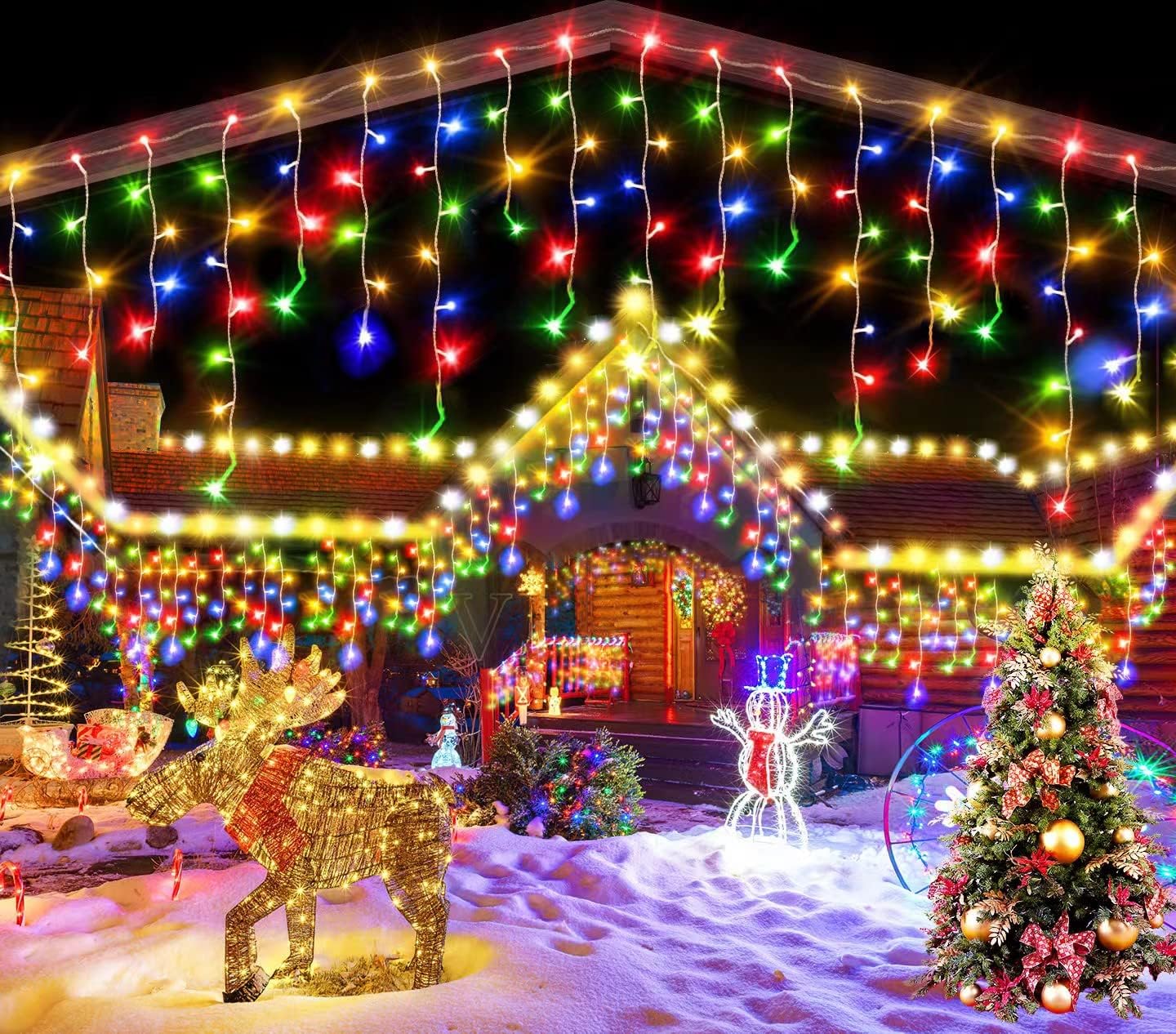 YEGUO 33ft 400 LED Icicle Christmas Lights Outdoor Waterproof, 80 DropsIcicle Light Indoor, 8 Modes Icicle Xmas Lights with Memory Timer(Multicolor)