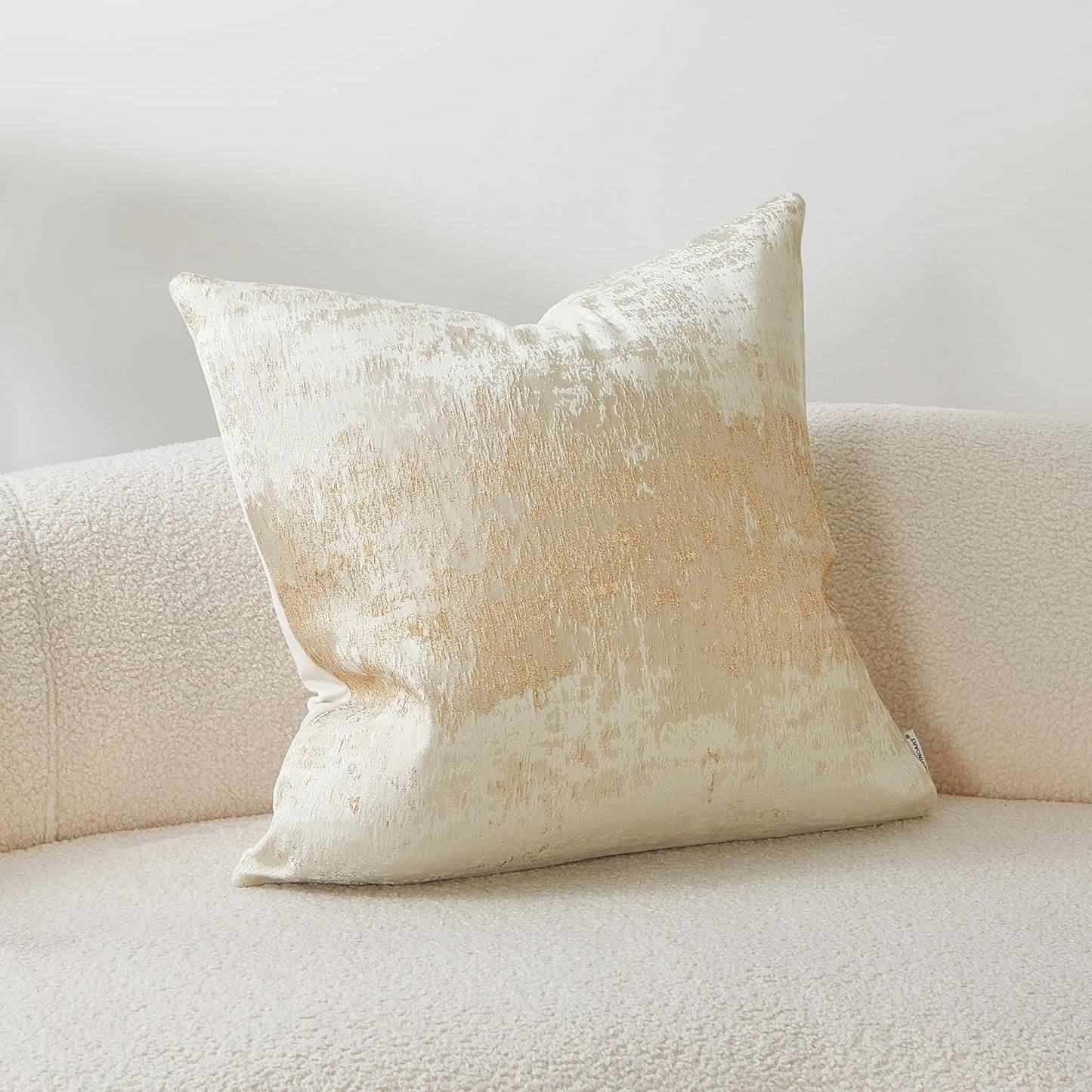 THE-TINOART Beige & Gold Accent Pillow Cover 18x18 - Gold Embroidery & Splashed Jacquard Design, Reversible Luxury Throw Pillow Cover with Velvet Backing for Couch, Bed, Chair