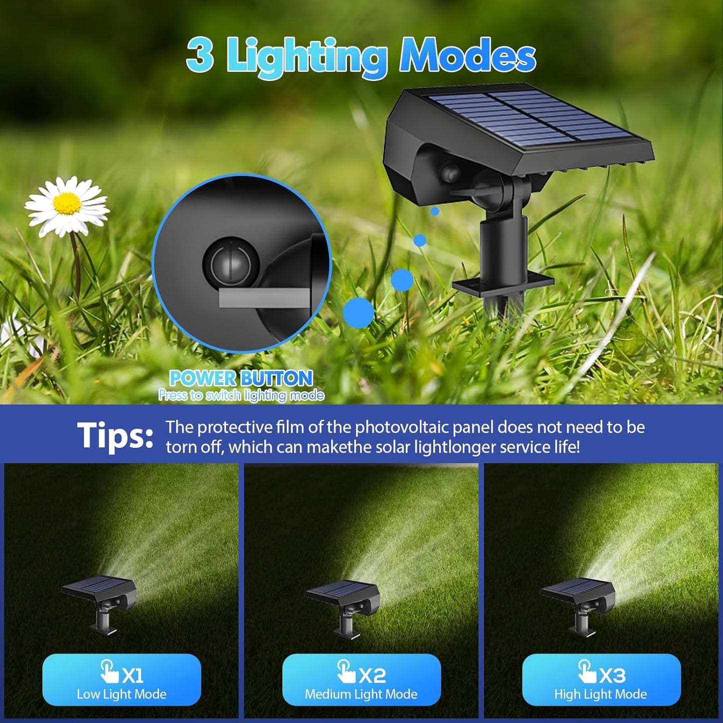 NYMPHY Solar Lights Outdoor Waterproof IP68, 56 LED 3 Lighting Modes Solar Powered Garden Yard Spot Solar Lights for Outside Landscape- 6 Pack (Cool White)