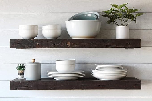 Urban Legacy Reclaimed Barn Joist Deep Floating Shelves | Deep Shelves with Low Profile Shelf Bracket with High Weight Capacity, Set of 2 (36" x 11" x 2.5", Rustic Brown)