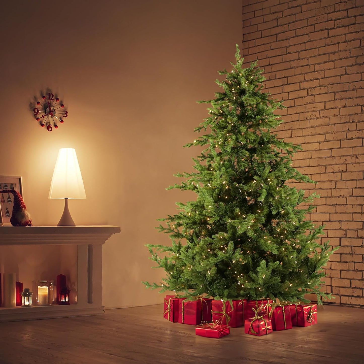 Fraser Hill Farm 9-Ft. Foxtail Pine Artificial Christmas Tree with Warm White LED Lights and Stand, Prelit Foldable Fake Tree with Realistic Foliage for Home Decoration