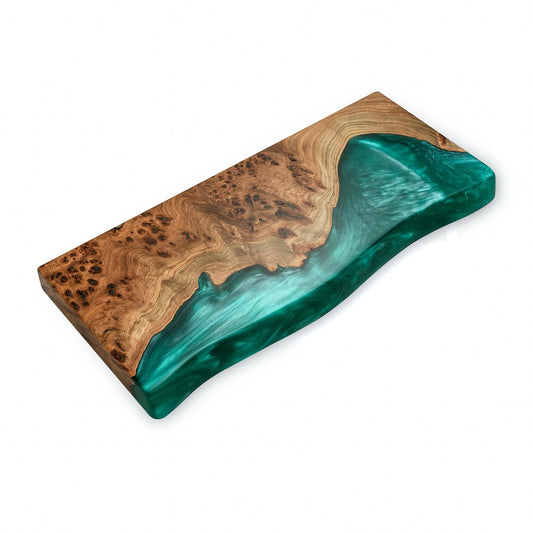 RWA Unique Live Edge Floating Shelf for Wall - Stylish Hanging Shelves for Room Wall Bedroom Bathroom Office Decor, Epoxy and Wood Wall Shelf Plank - Elegant Wall Mounted Shelves (green, 12x6")