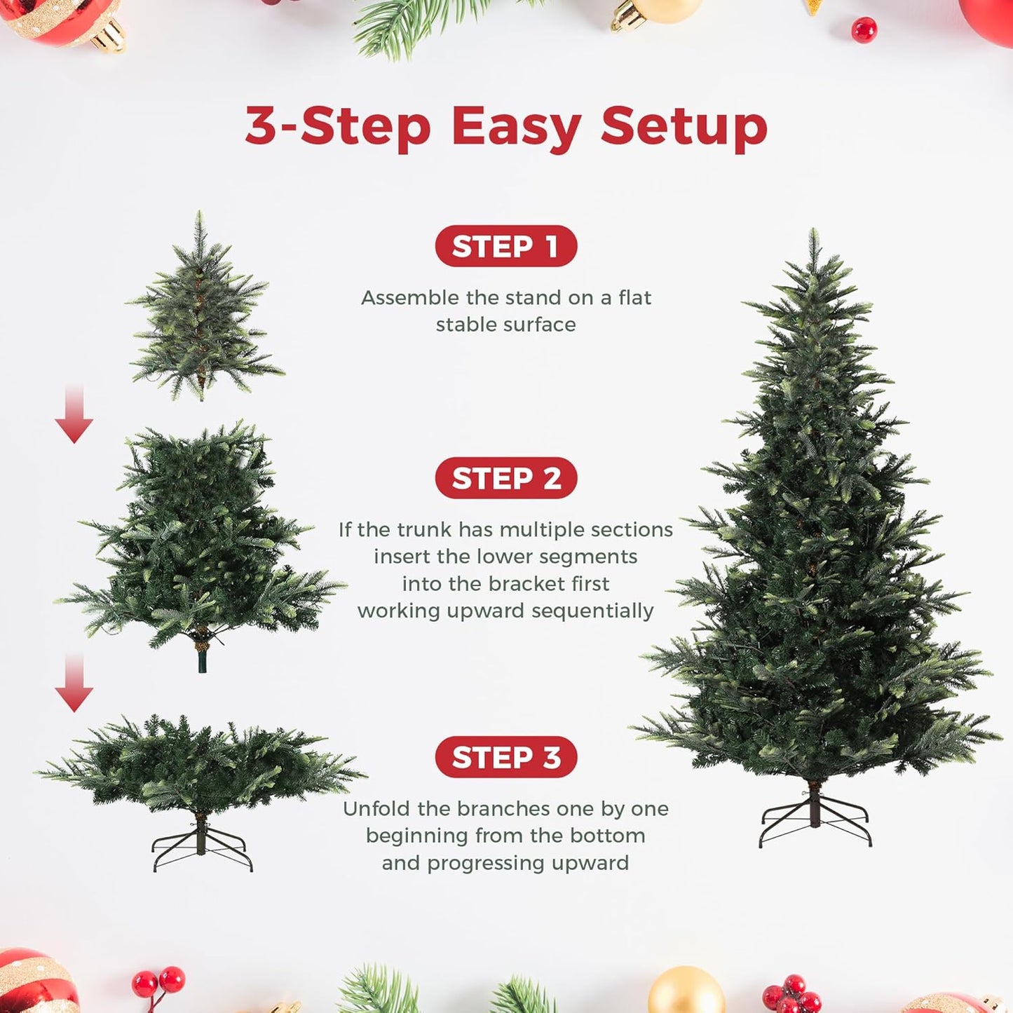 7.5ft Pre-lit Artificial Christmas Tree,Spruce Prelit Christmas Trees for Home,Office,Party Thickened PE&PVC Branch Tips & UL Listed Lights Incandescent Warm White,Fire-Resistant Automatic Branches