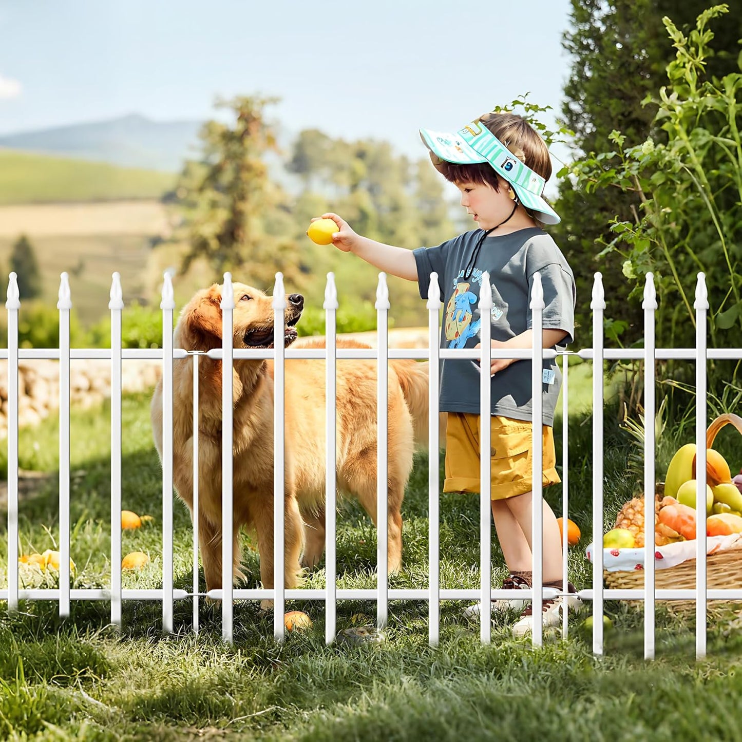 Metal Garden Fence 24" W x 24" H (5 Panels, Total 10 ft), Decorative Border Folding Fence, Landscape Fencing for Flower Bed, Yard, Animal Barrier