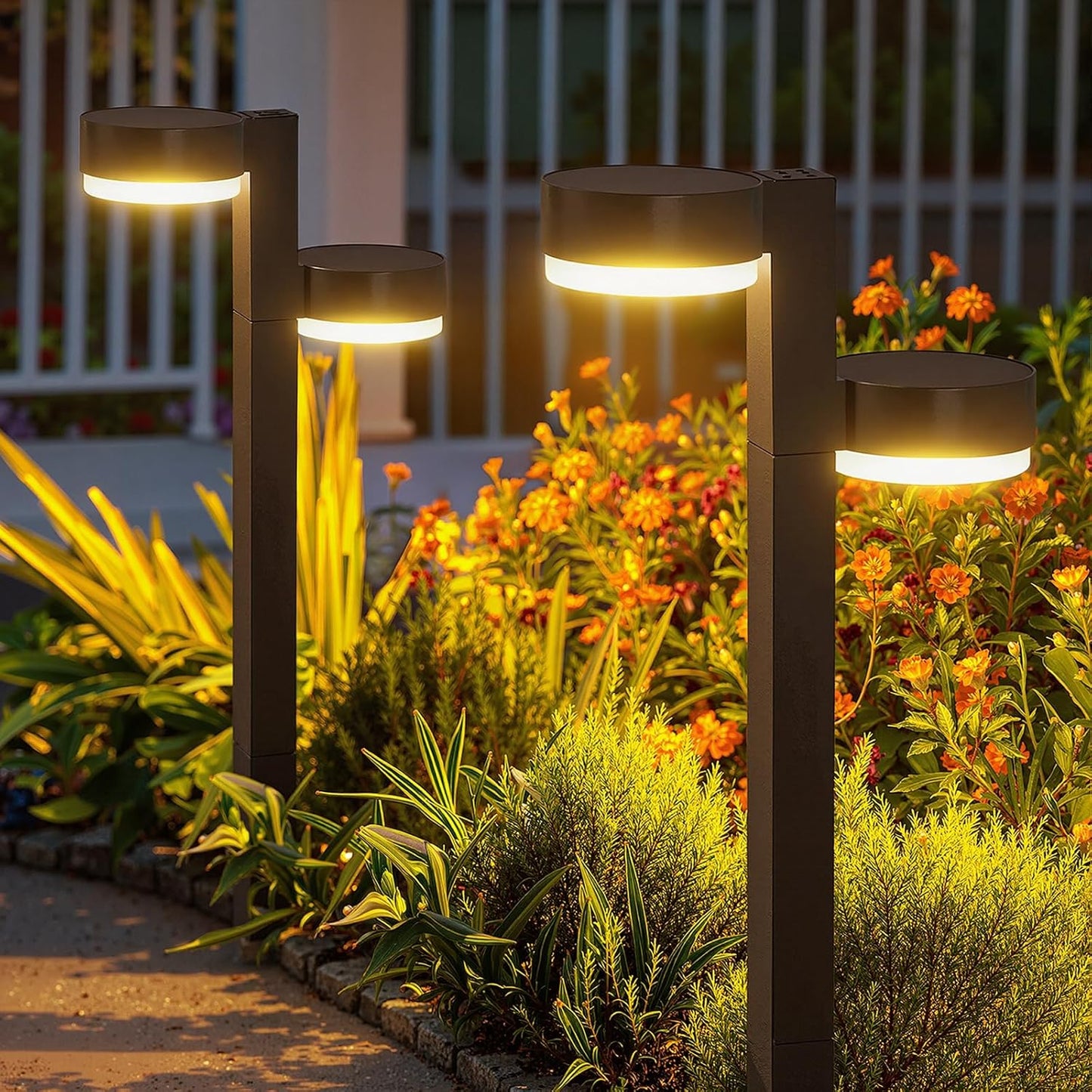 Solar Pathway Lights Outdoor Waterproof, 4 Pack with 8 Head Solar Lights Outdoor Super Bright Up to 12Hrs, Auto On/Off Garden Light for Yard Patio Path Walkway Driveway Outside Decor