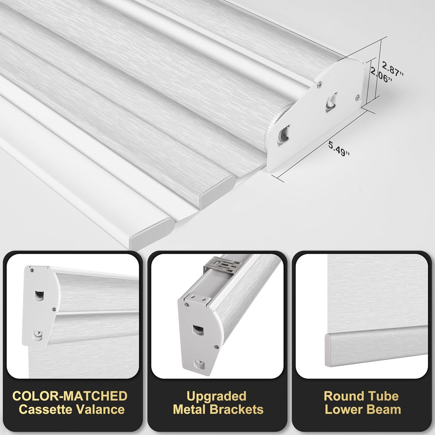 BERISSA Cordless Dual Roller Shades with Cassette Valance,Double Window Shades Blackout and Light Filtering Shades,Day and Night Roller Shades for Home Office Door.Striped Jacquard White.23 W x 48" H