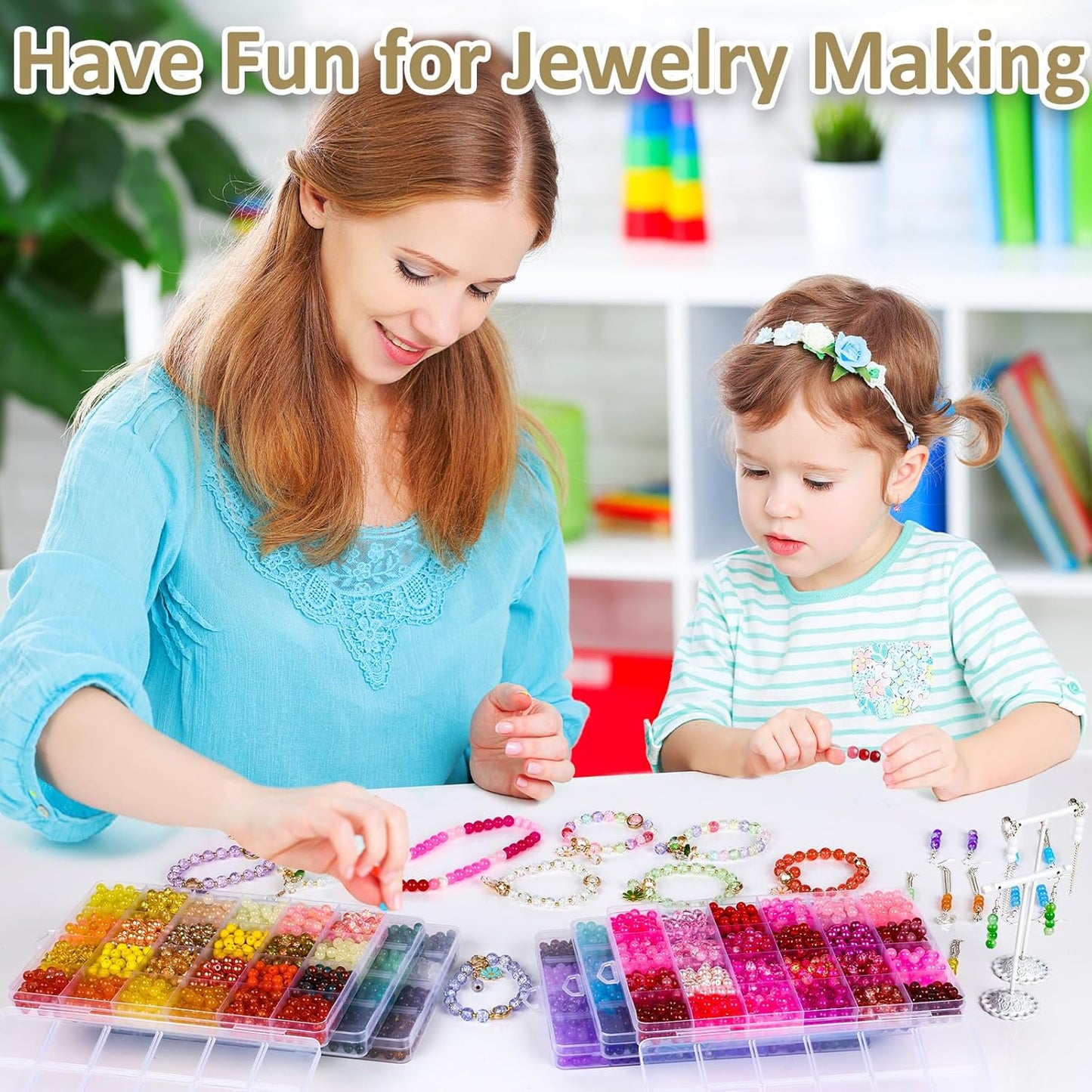 XSEINO About 7200PCS 6mm Glass Beads Bracelet Making Kit,144 Assorted Colors Crystal Glass Beads for Bracelet and Jewelry Making and DIY Crafts,Friendship Gifts,to Give to Friends, Family